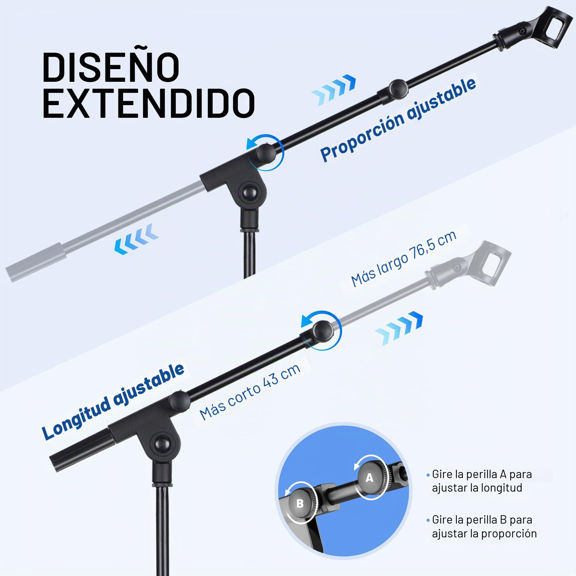 CAHAYA Soporte de Micrófono con Brazo con Dos Pinzas para Microfonos Pie de Micrófono Plegable y Ajustable de 64-158cm para Conciertos Videoconferencias Escenarios