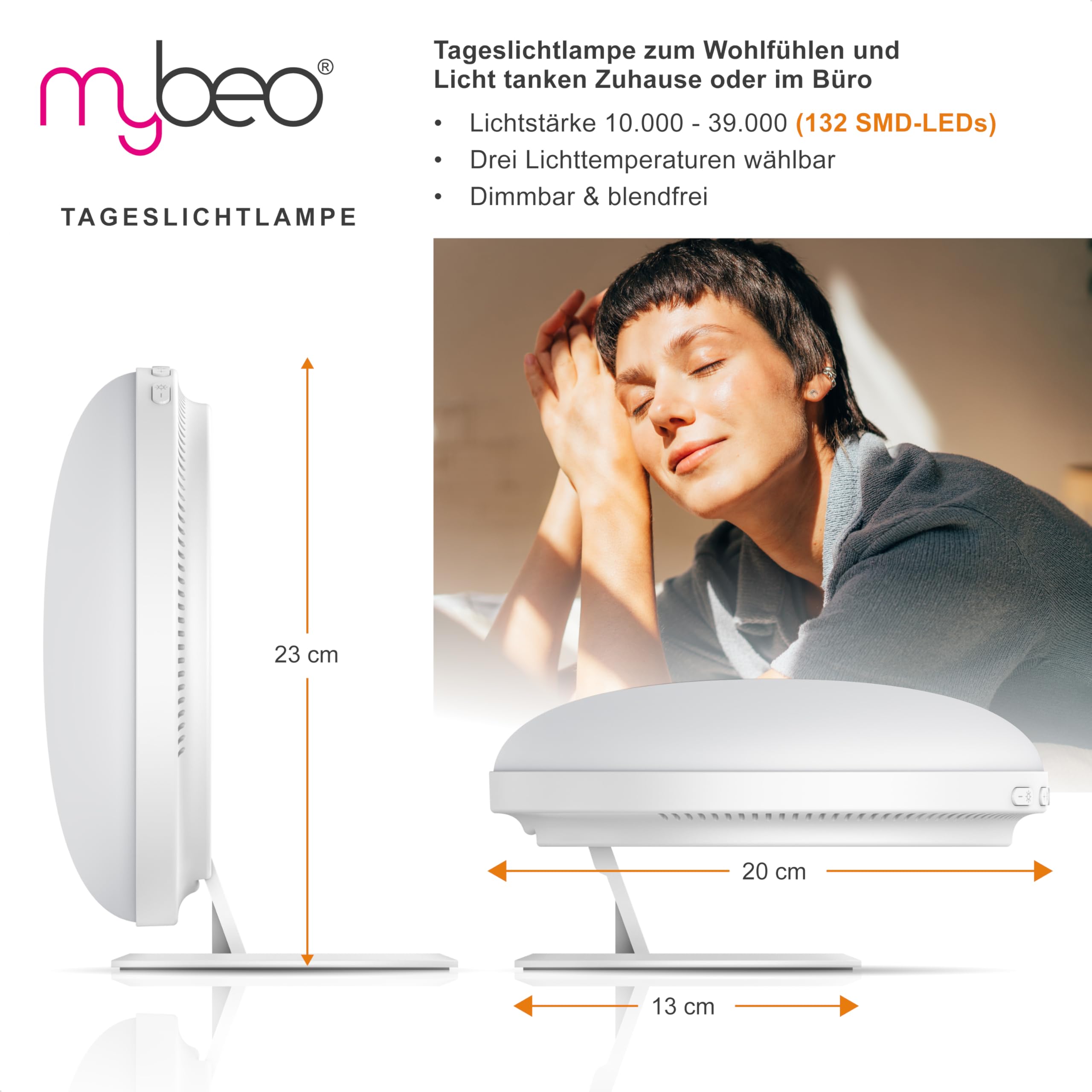 CSL - Tageslichtlampe dimmbar – Simulation von Tageslicht - LED Lichttherapie – Tageslichtleuchte - flimmer- und UV-freie LED-Technologie – 3 Lichttemperaturen - bis zu 39.000 LUX
