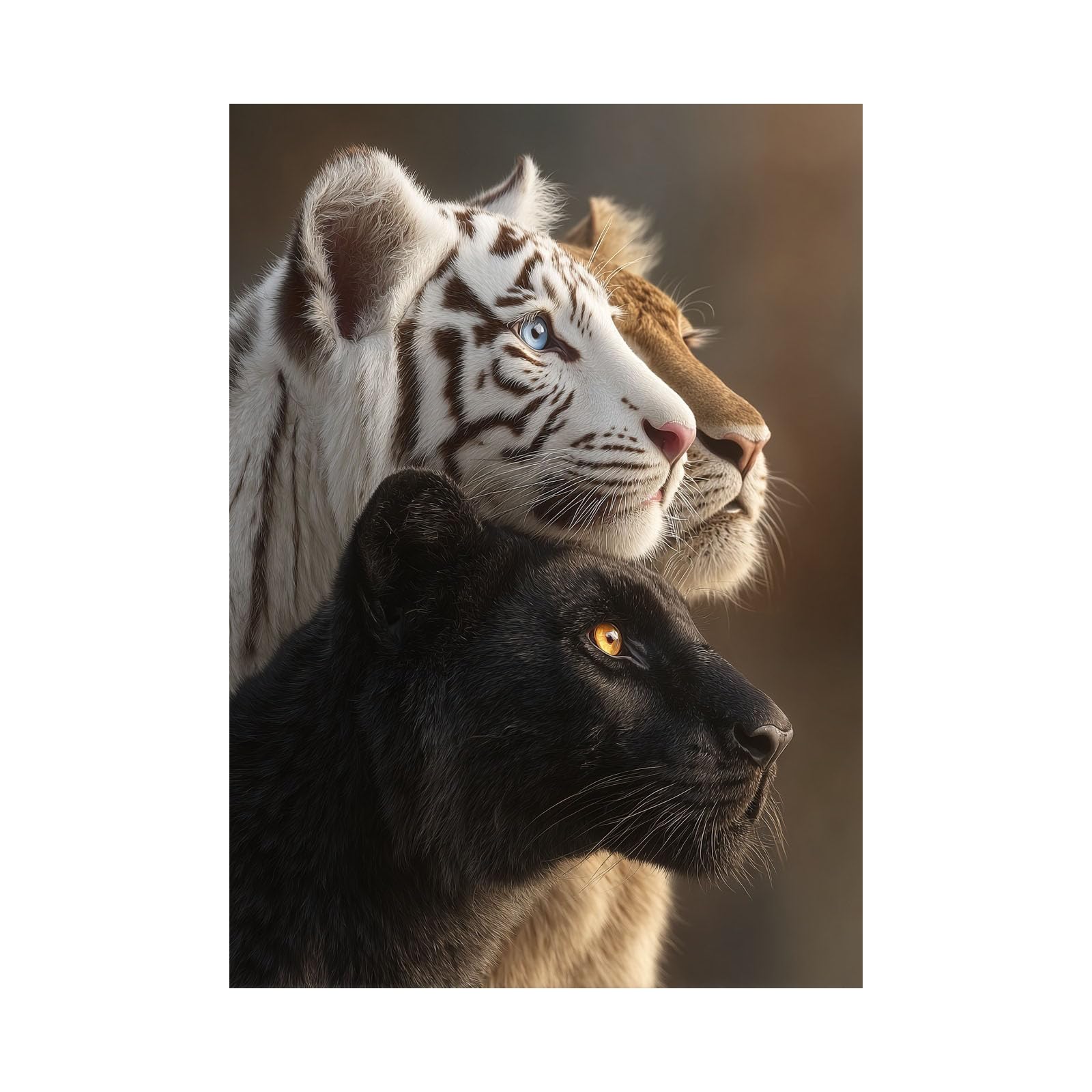 TERUEA Cute Animal Canvas Wall Art Picture Tiger Panther Lion Animal Portrait Picture for Bathroom Bathing Animals Humor Abstract Decor(White)-80x120cm Unframed