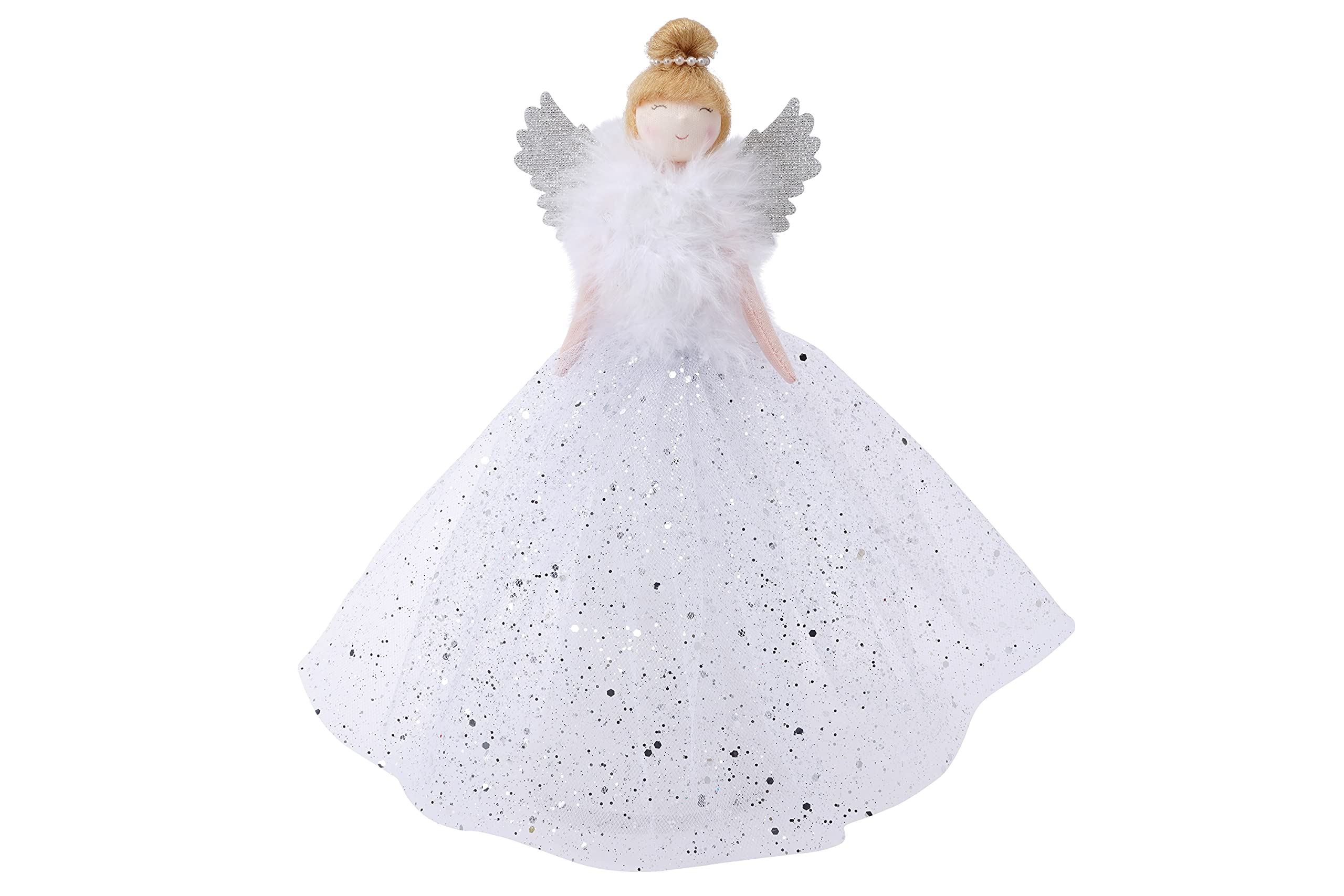 Large Silver Light-Up Angel Tree Topper w/ Batteries 28.5cm Holiday Decor
