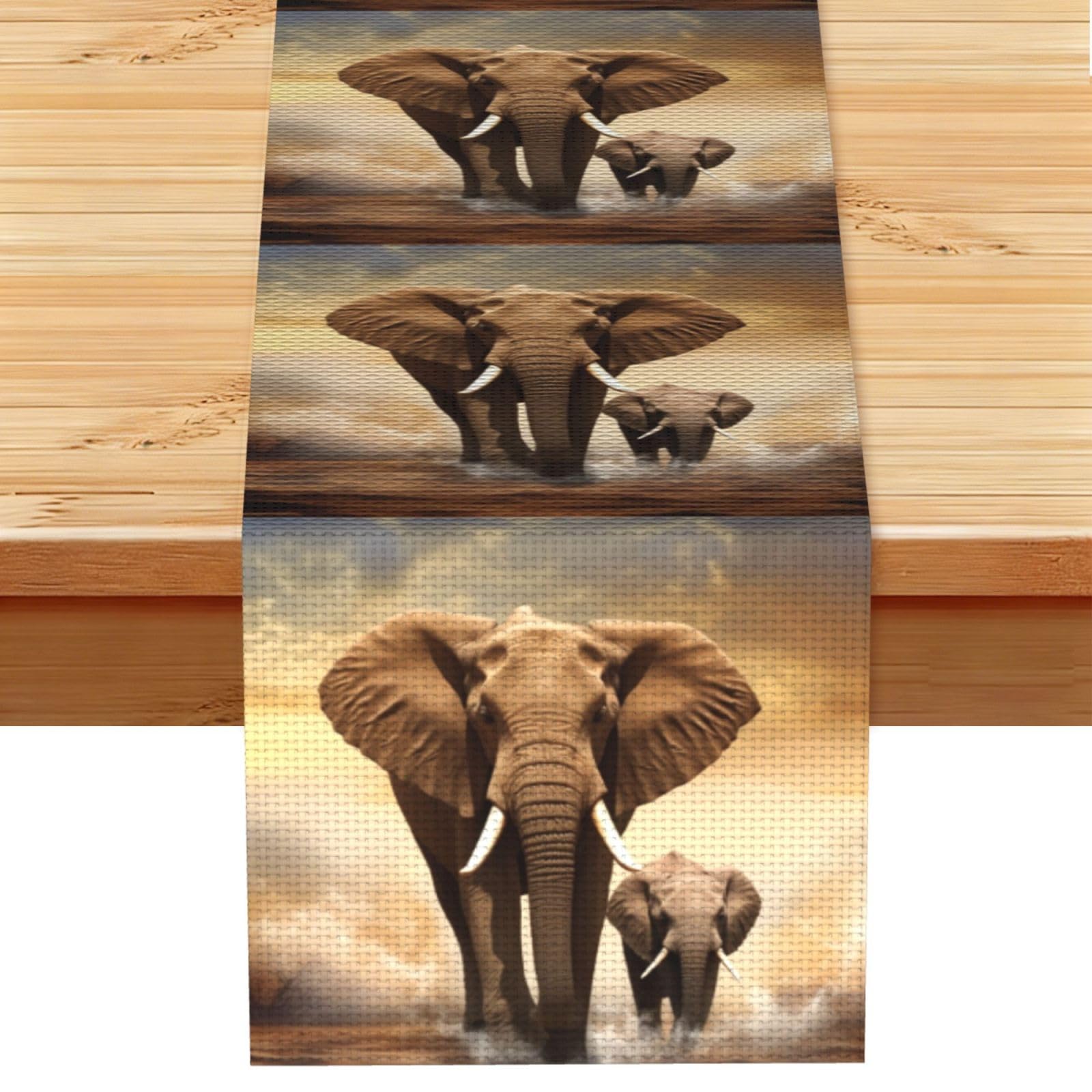 Elephant Table Runner 13x72 Inch Cotton Linen Table Linen Washable Farmhouse Tablecloth Modern Abstract Art Kitchen Dinning Table Decoration for Home Party Decor