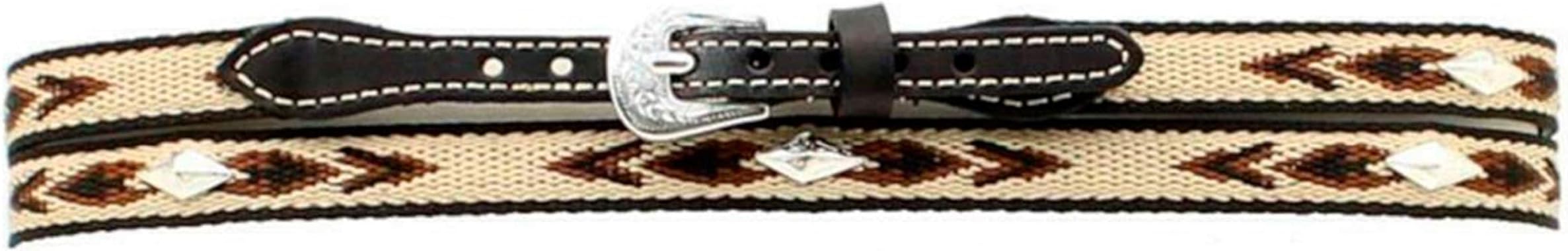 M&F Western Products Genuine Leather Hatband with Embroidered Aztec Pattern and Diamond Conchos, 27" x 3/8"