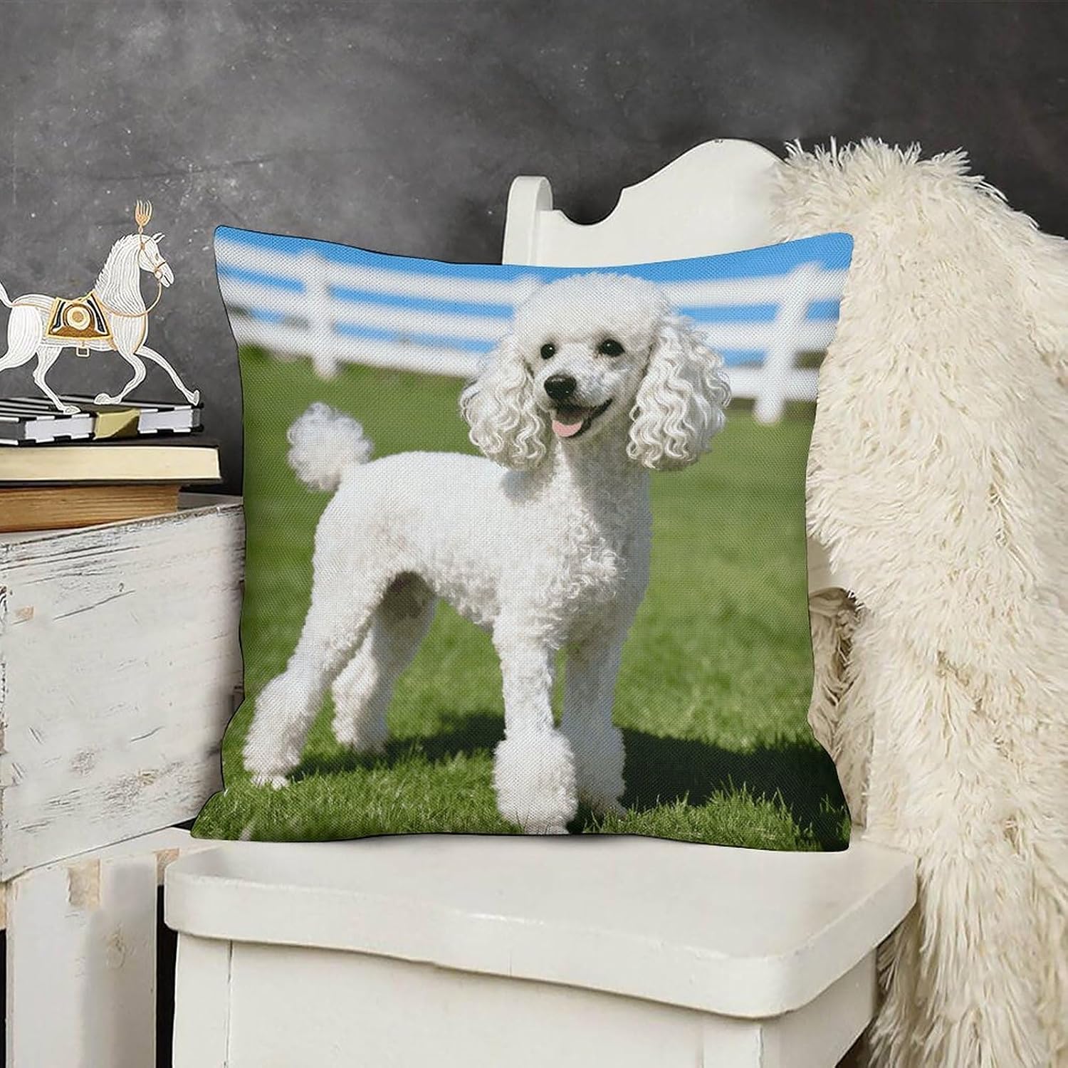 Poodle Dog Pillow Protectors Cute Waterproof Pillow Cover Soft Skin-Friendly Cushion Case Decorative Square Cushion Cover for Couch Sofa Bed Living Room Bedroom