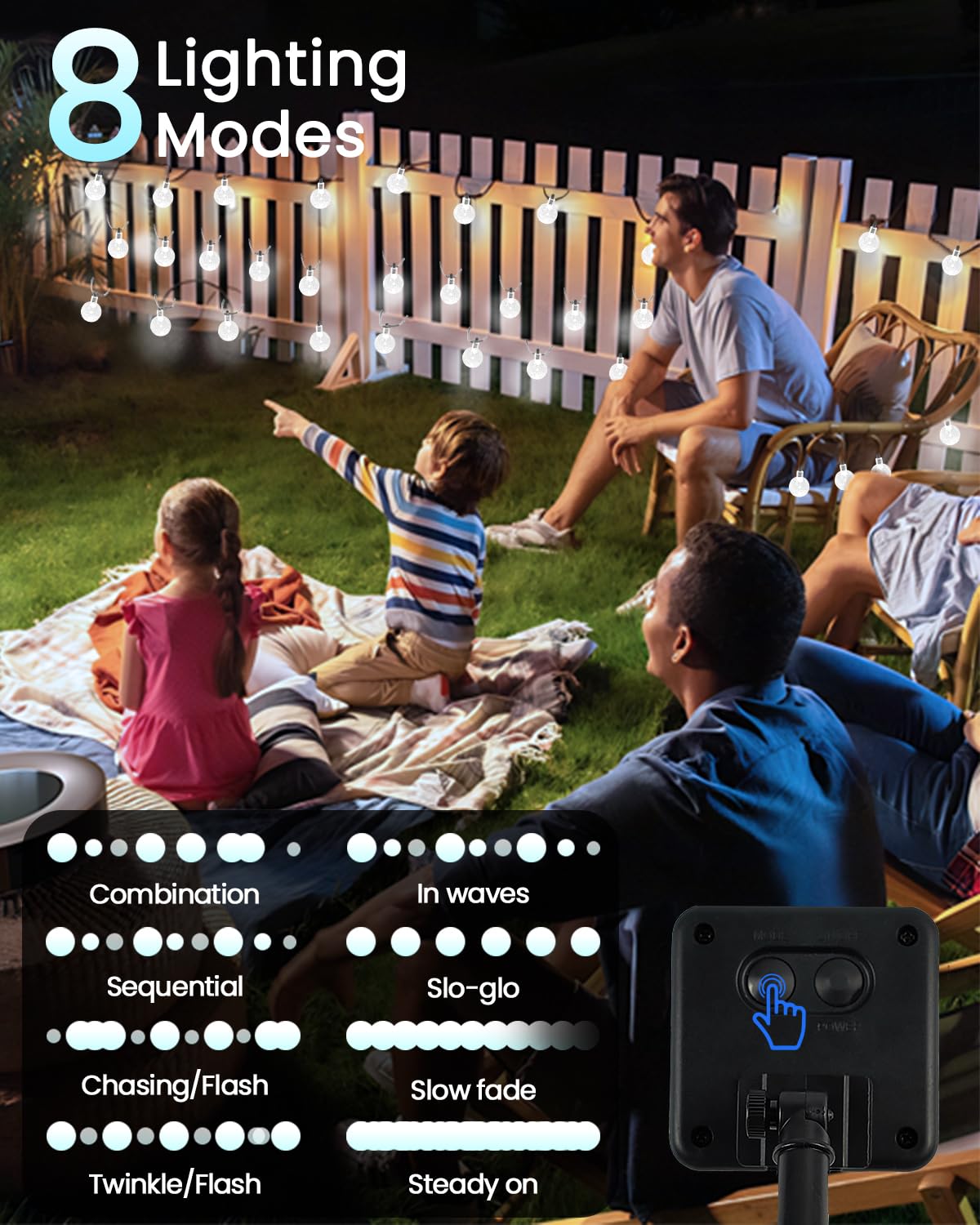 Weiße 2er-Packung 100 LED 1,8 m Kristallkugel Solar-Weihnachtslichter für den Außenbereich, wasserdichte Solar-Lichterkette für den Außenbereich, dekorativ, 8 Beleuchtungsmodi, Solar-Terrassenlichter