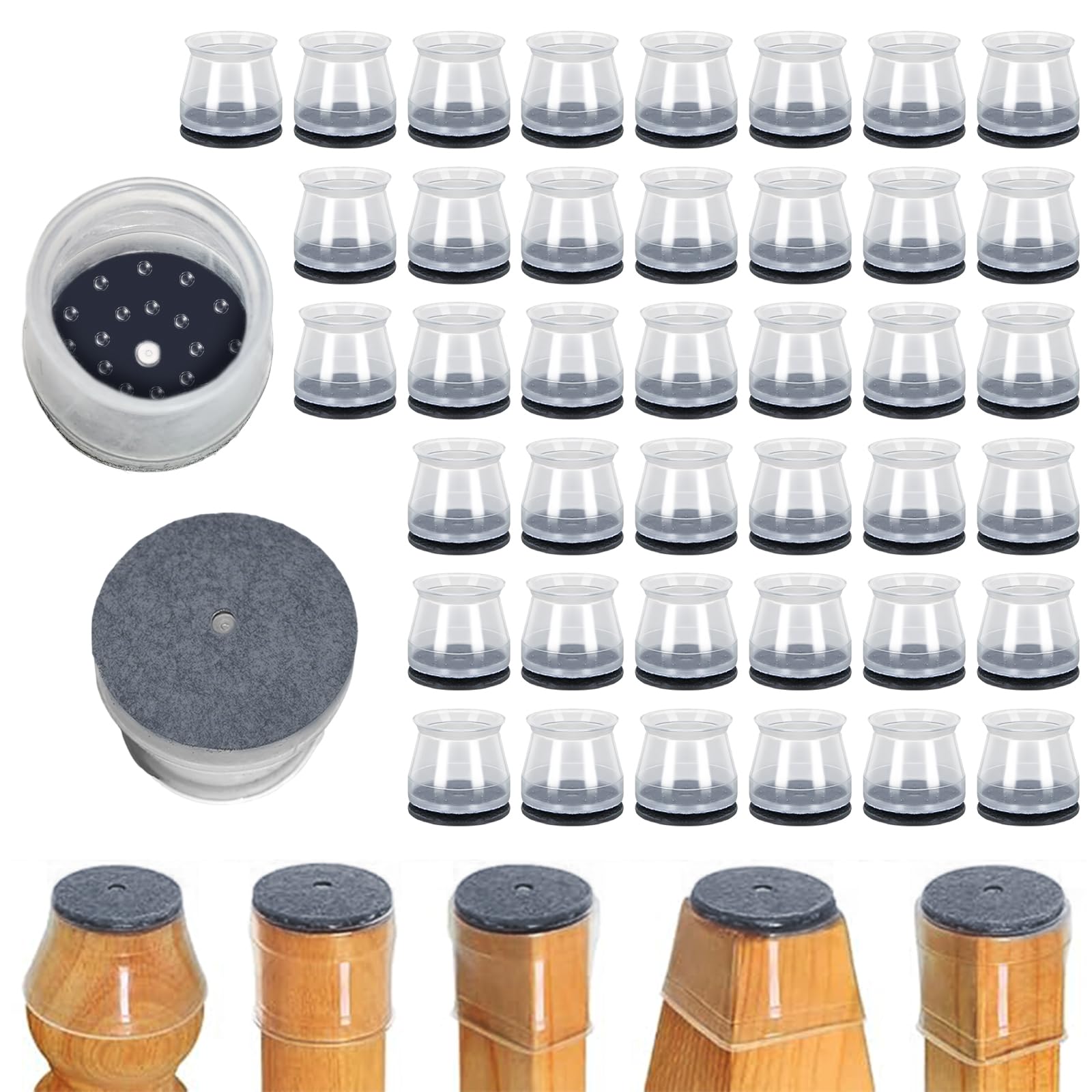 40 Pcs Chair Leg Floor Protectors, Floor Protectors for Chairs, Silicone Felt Furniture Leg Cover Pad for Protecting Floors Hardwood Floors from