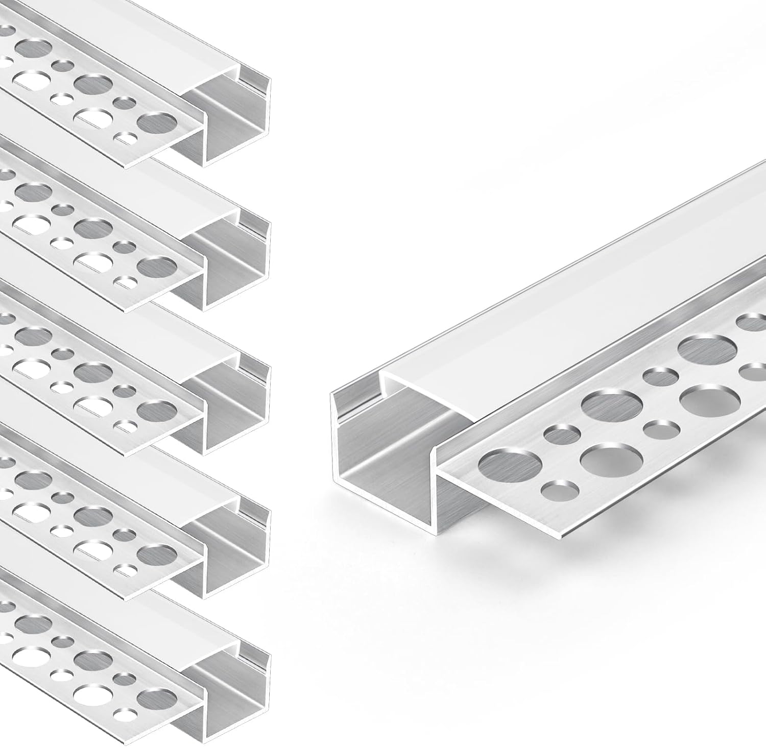 Plaster-in Recessed LED Aluminum Channel 6 Pack, 3.3FT/1M Trimless LED Strip Diffuser Profile with Milky Cover for Drywall Ceiling and Wall, Fits up to 13mm LED Strips