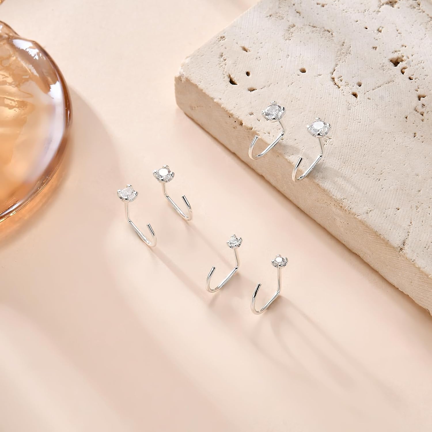 Backless Half Hoop Earrings Stay Close Hoops for Women Gold Silver Plated | No Back Poke Free Comfort Fit, Sleep in Earrings, Huggies for Multiple Piercings, Hypoallergenic Lightweight
