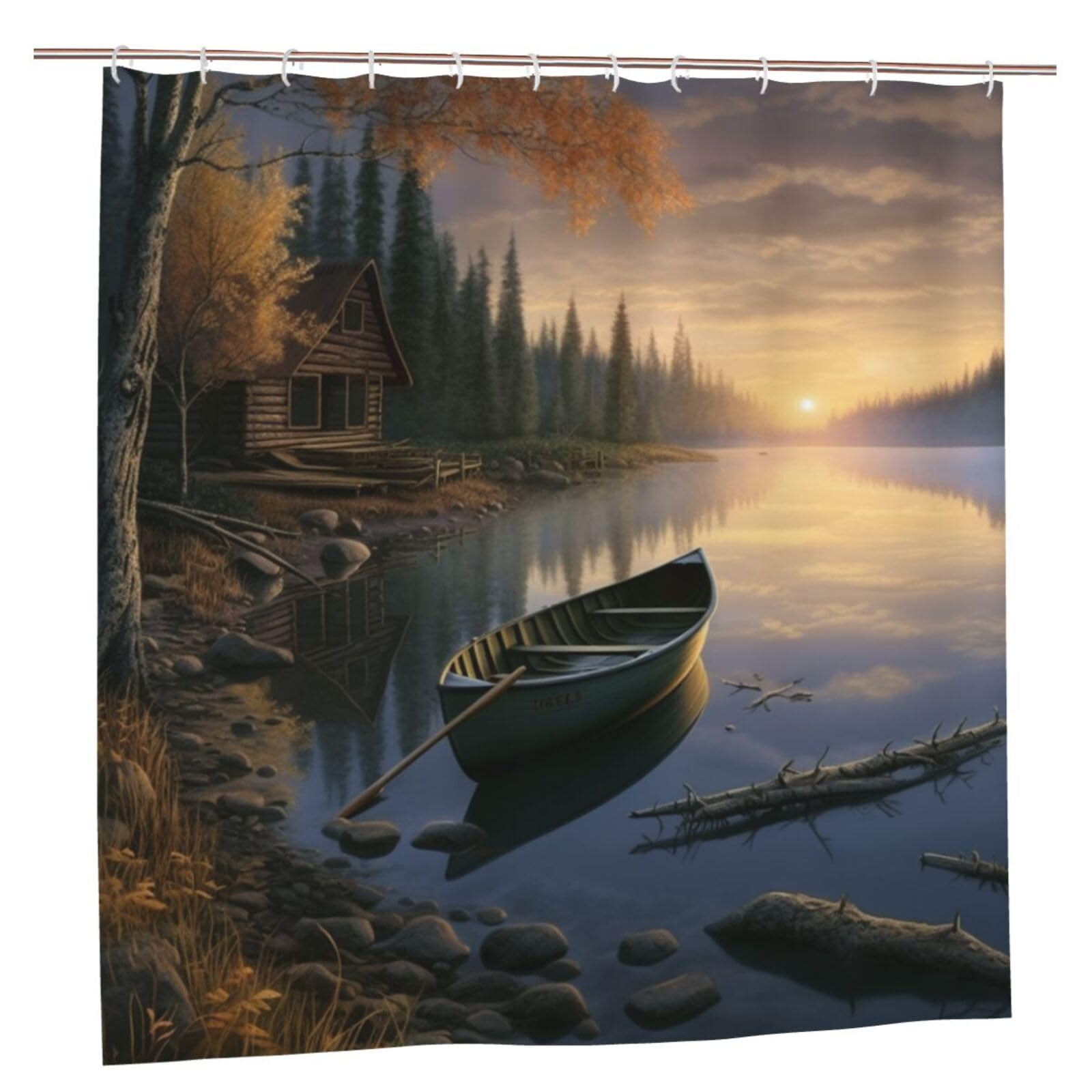 Rideau de douche imperméable 183x183 Canoe by The Water résistant avec crochets