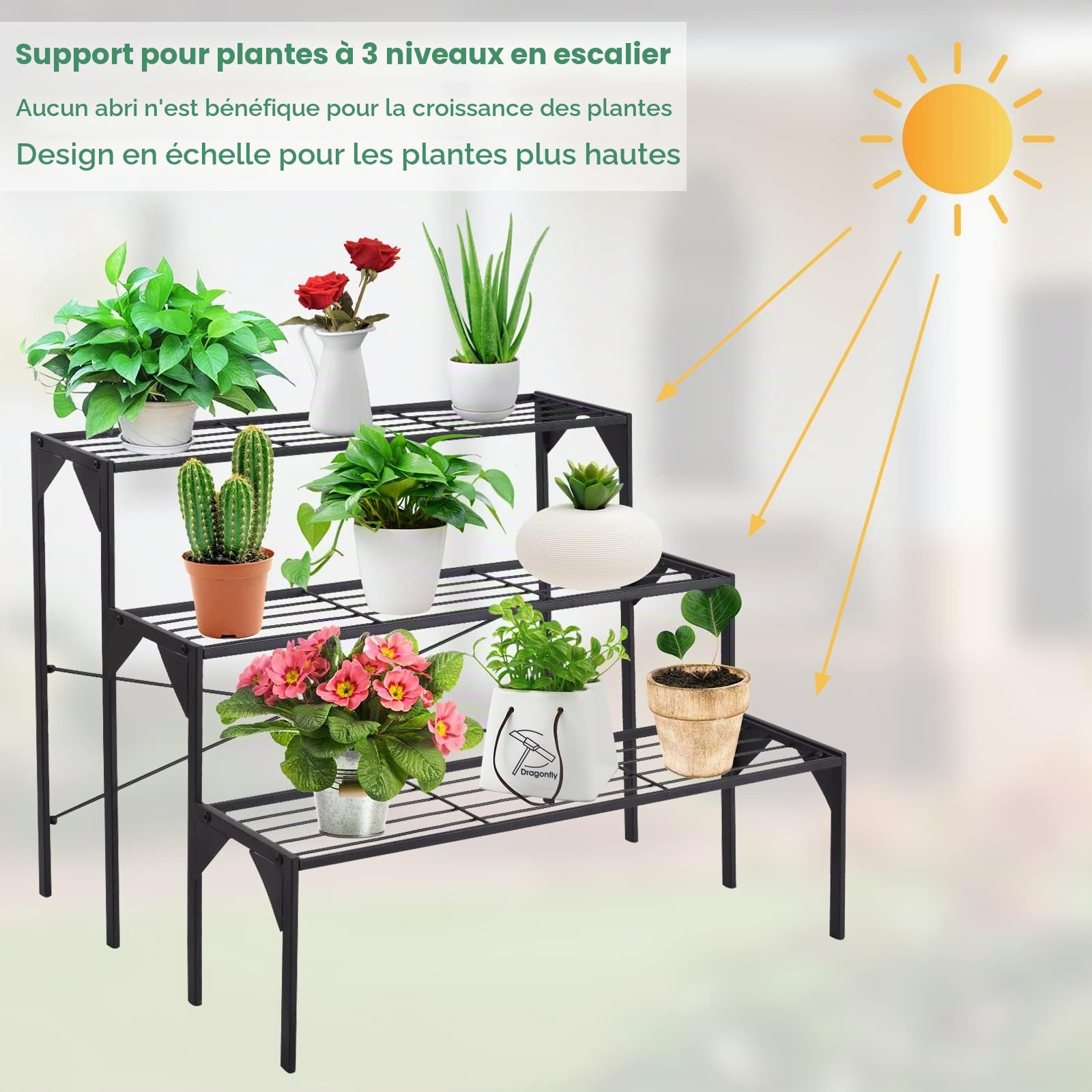 RELAX4LIFE Étagère Plante en Fer à 3 Couches, Support pour Pot Plante Intérieur, Escalier Plante Charge Max 30kg par Couche Style Classique pour Jardin, 85x66x66 cm (Style 4, 3 niveaux simple)