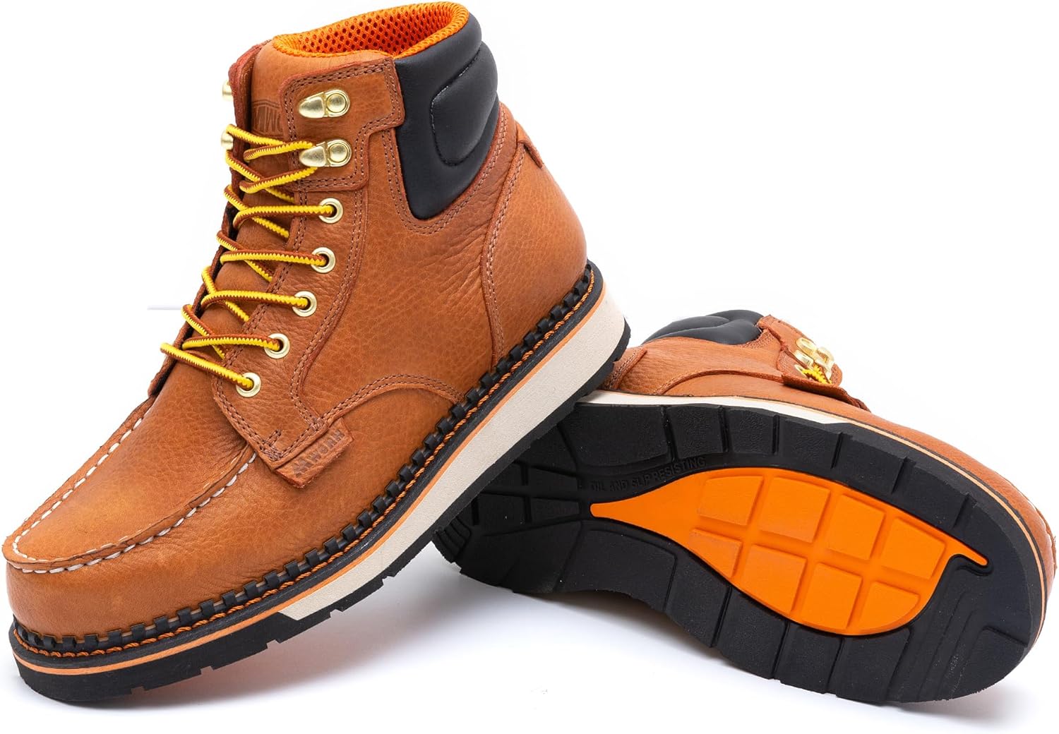 MWORK Men's 6 Inch Soft Moc Toe Work Boot, Premium Full-Grain Leather, Abrasion & Oil & Slip Toughest Wedge Sole, EH Rated, Arch Support Anti Fatigue - Image 2