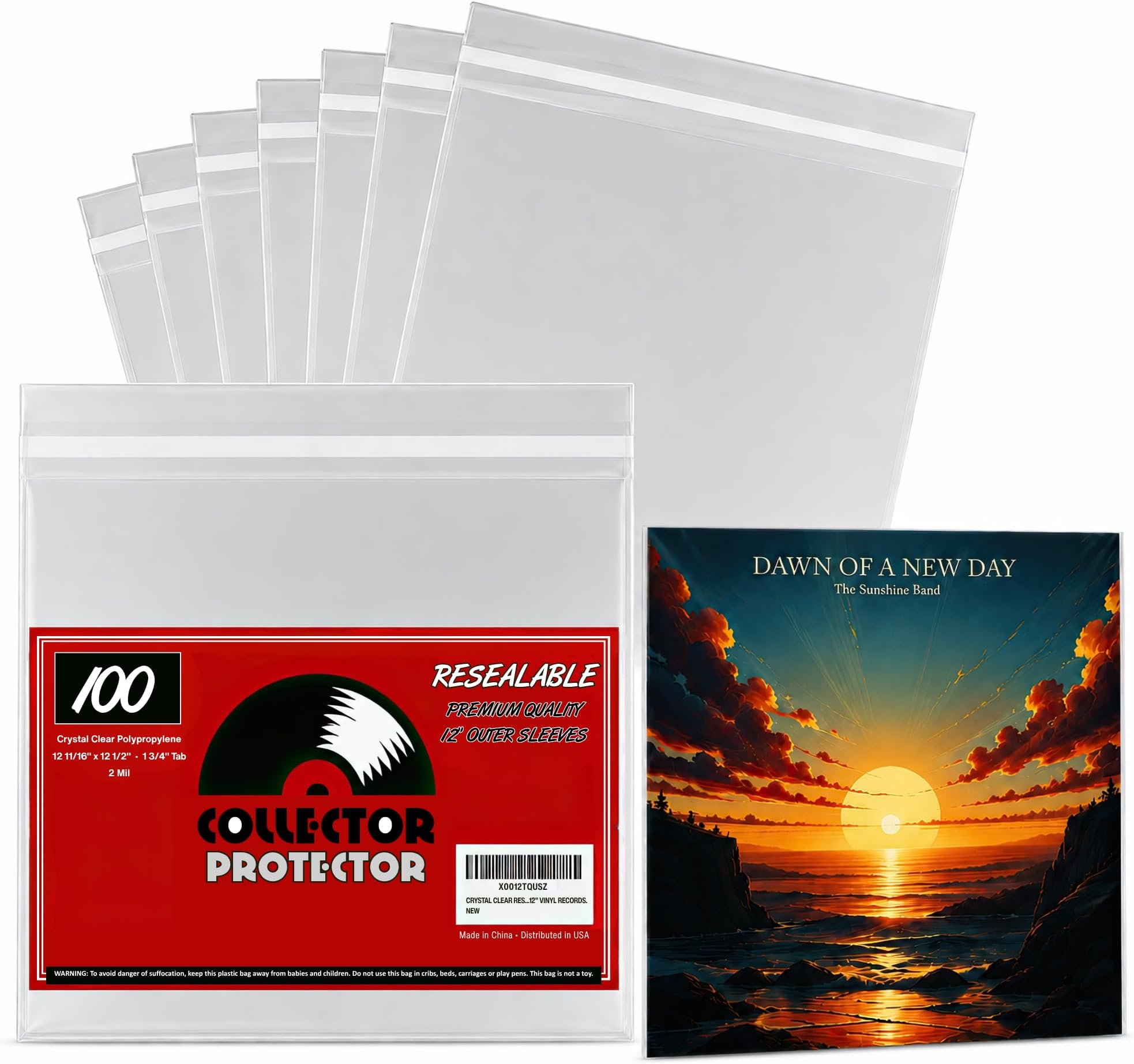 Resealable Record Outer Sleeves for 12" Vinyl Records Crystal Clear | 100 crystal clear no haze sleeves with resealable flap to protect album covers from dust scratches and wear