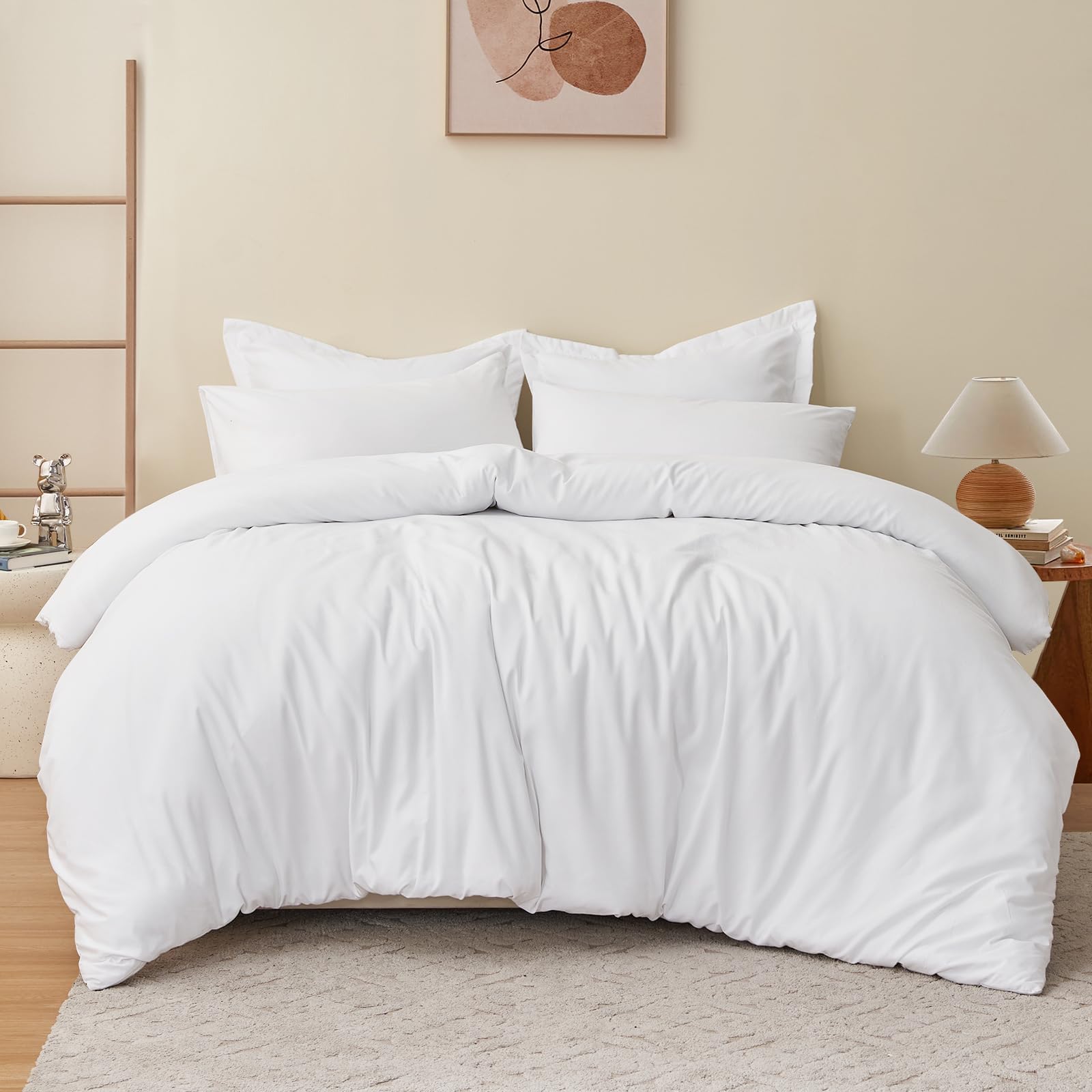 RUIKASI Super King Duvet Cover Sets Bedding Set - White Duvet Set Superking Bed Set with Zip, Soft Brushed Microfibre Super King Size Quilt Cover with 2 Pillowcases