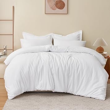 RUIKASI Double Duvet Set Bedding Set - White Duvet Cover Double Bed Set with Zip, Soft Brushed Microfibre Duvet Cover Set Quilt Cover with 2 Pillowcases