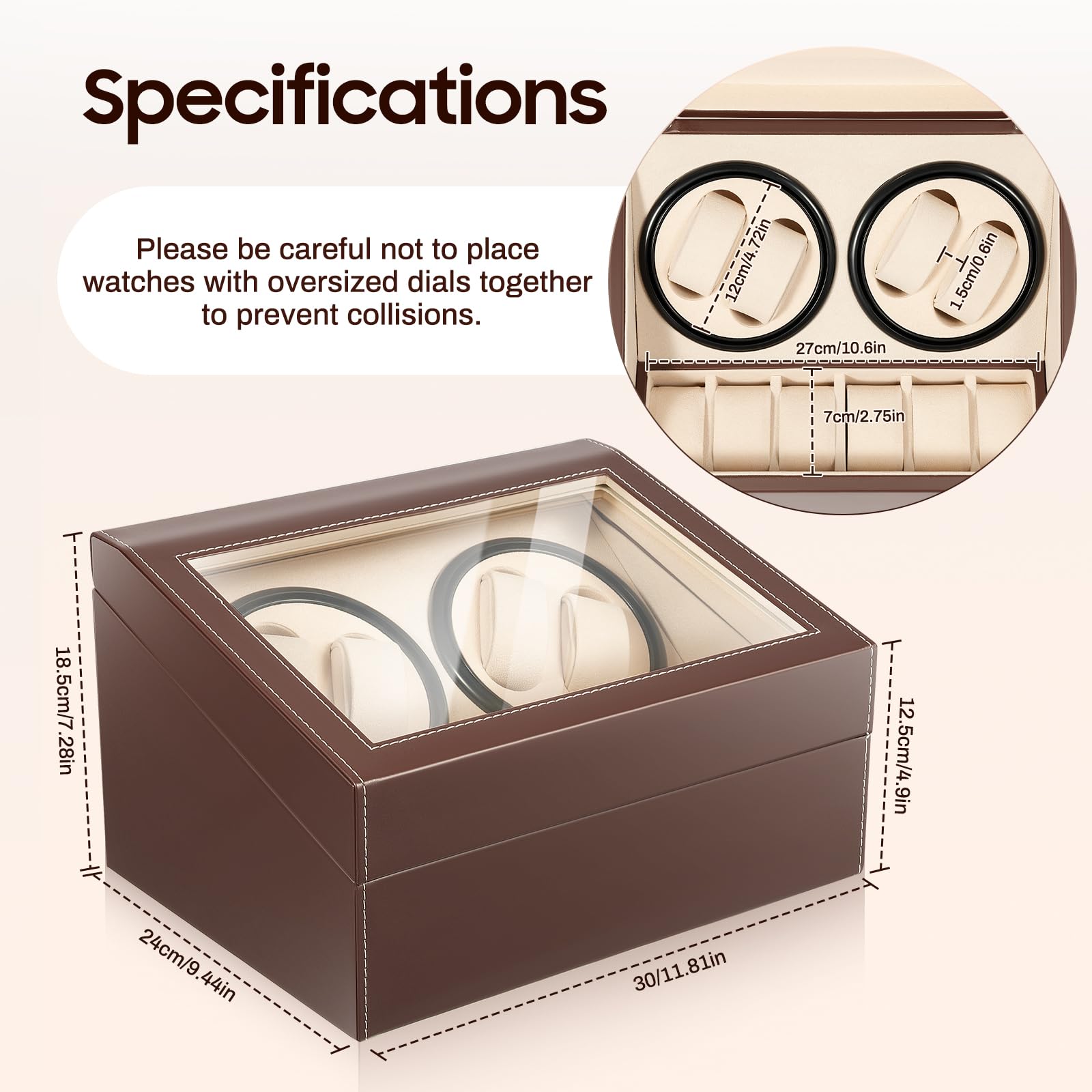 Automatische Uhrenbeweger Box, 4+6 Uhrenbox Leise Uhrendreher Automatikuhren Watch Winder Box mit Klare Fenster und Kissen, Drehen Mute Uhrenbeweger Display-Boxen PU-Leder (Braun)