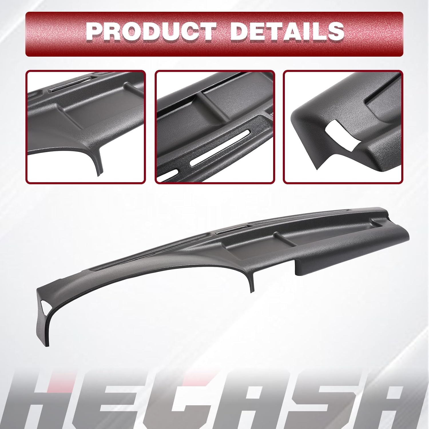 HECASA Dashboard Cover Compatible with 1992-1997 Ford F-150 F-250 F-350 Bronco ABS Plastic Painted Black