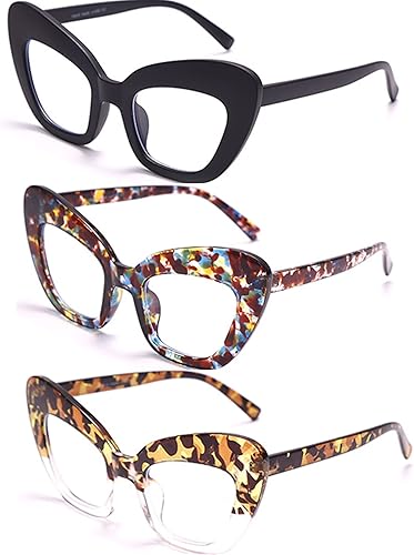 Miniatura 6 de bullabulling Paquete de 3 lentes de lectura con bloqueo de luz azul, lentes de lectura con marco de ojo de gato para mujer