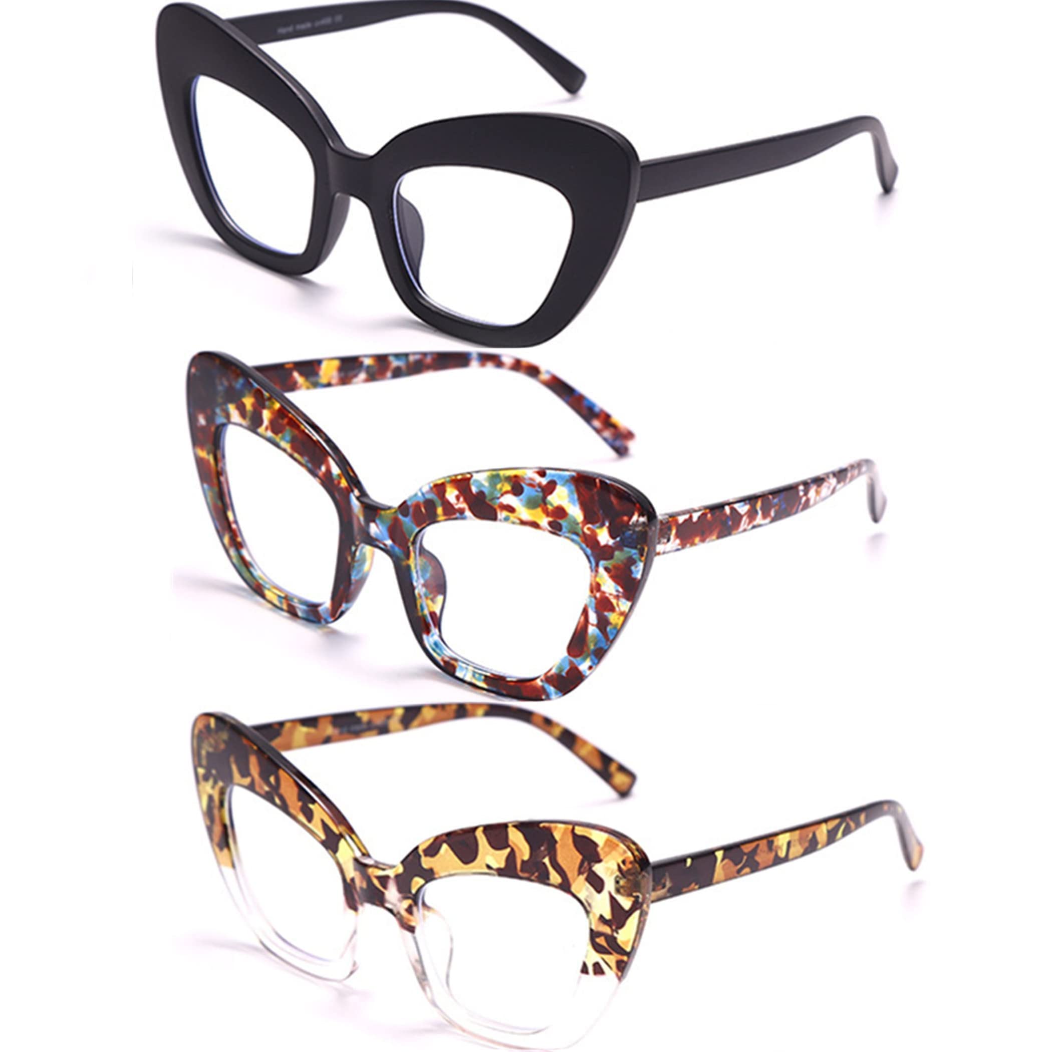 bullabulling 3 pack Blue Light Blocker Reading Glasses Cat eye Frame Readers Eyeglasses for Women