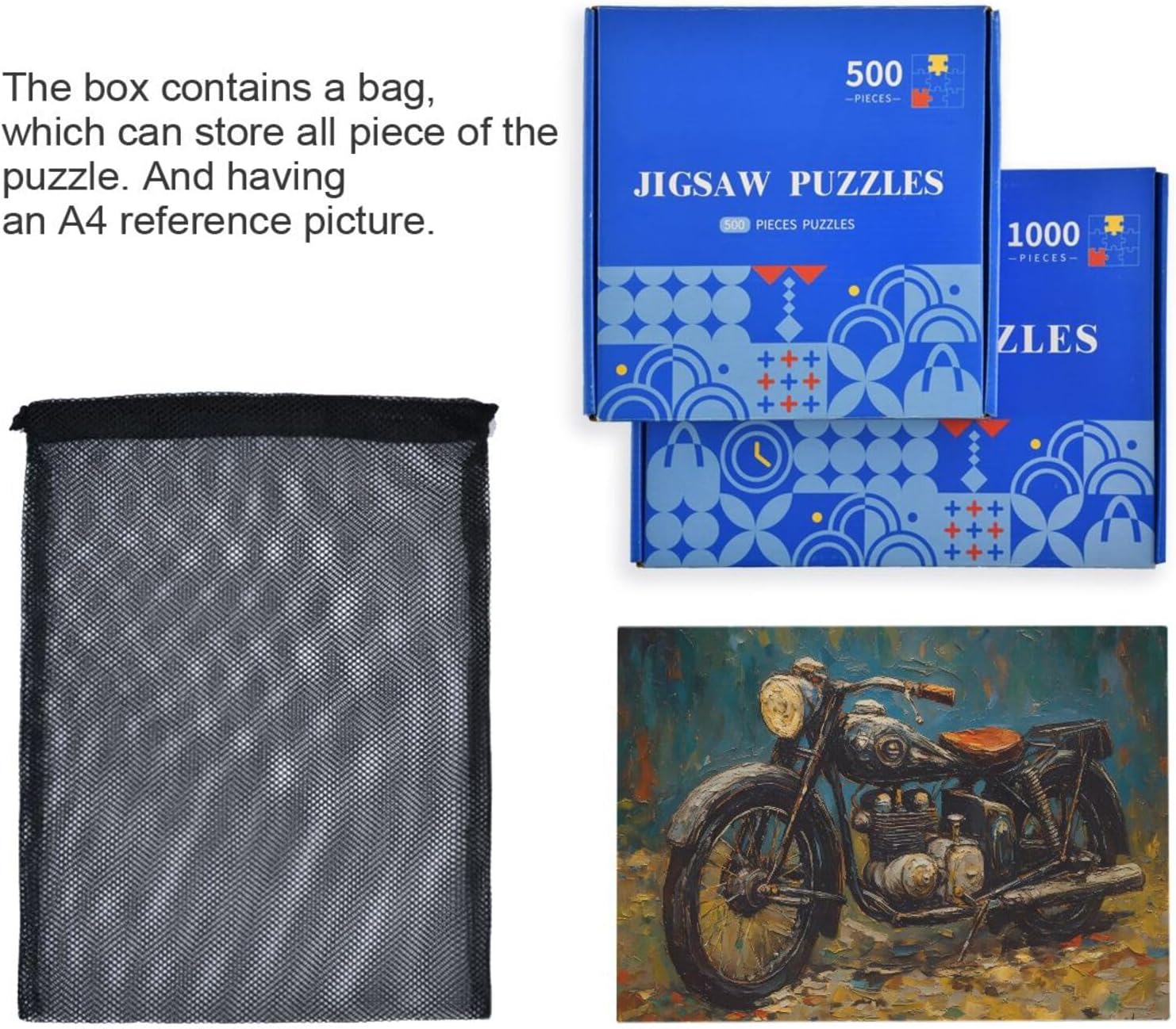 Painting Classic Motorcycle Jigsaw Puzzles 500 Pieces for Adults - Wooden & Paper Pressed with Alphabetic Sorting – Zigsaw Puzzle Ideal for Gifting and Leisure Time