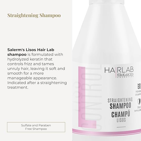 SALERM - Keratin Shampoo - Lisos Hair Lab - 300 ml - Controls Hair Frizz - Smooth and Straight - With Heat Protector - Eases Styling - Sulfate-Free and Paraben-Free Shampoo