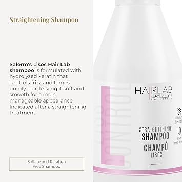 SALERM - Keratin Shampoo - Lisos Hair Lab - 300 ml - Controls Hair Frizz - Smooth and Straight - With Heat Protector - Eases Styling - Sulfate-Free and Paraben-Free Shampoo