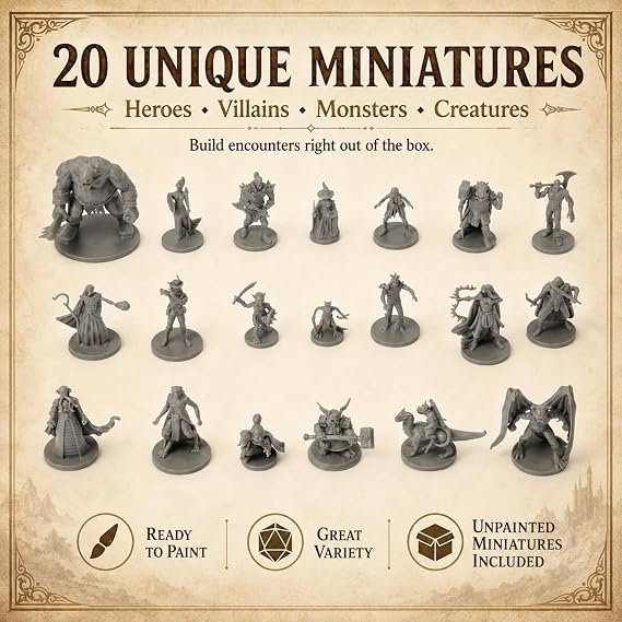 Path Gaming 卓上RPG エンカウンターキット 乾湿消せる両面ゲームボード付き ユニークなファンタジーミニチュア20個 多面体サイコロとサイコロトレイ DNDマップとゲームマスター用