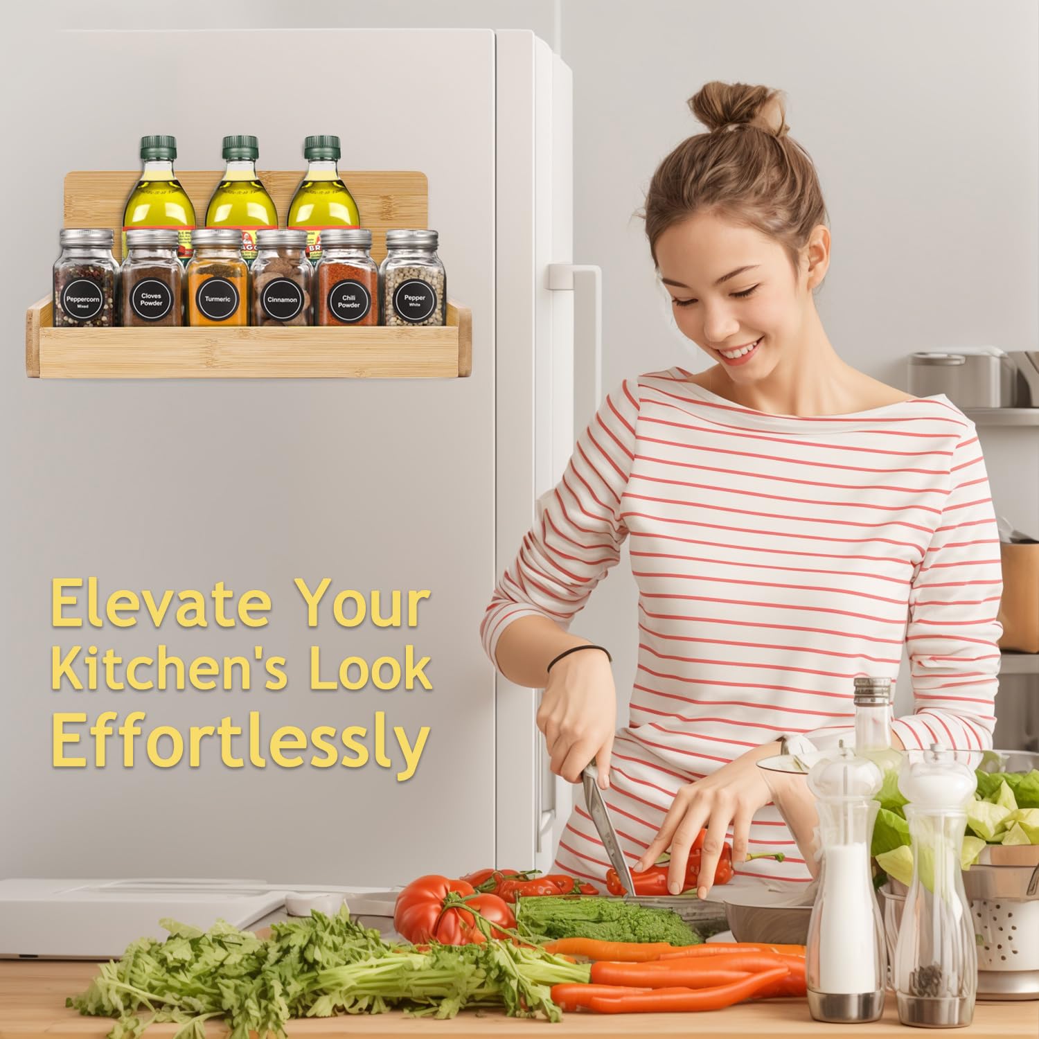 EZEMTOS Bamboo Magnetic Shelf for Fridge, 6