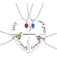 BFF Necklace for 4, Engraved Best Friends Foreverand Ever, Crystal Charm