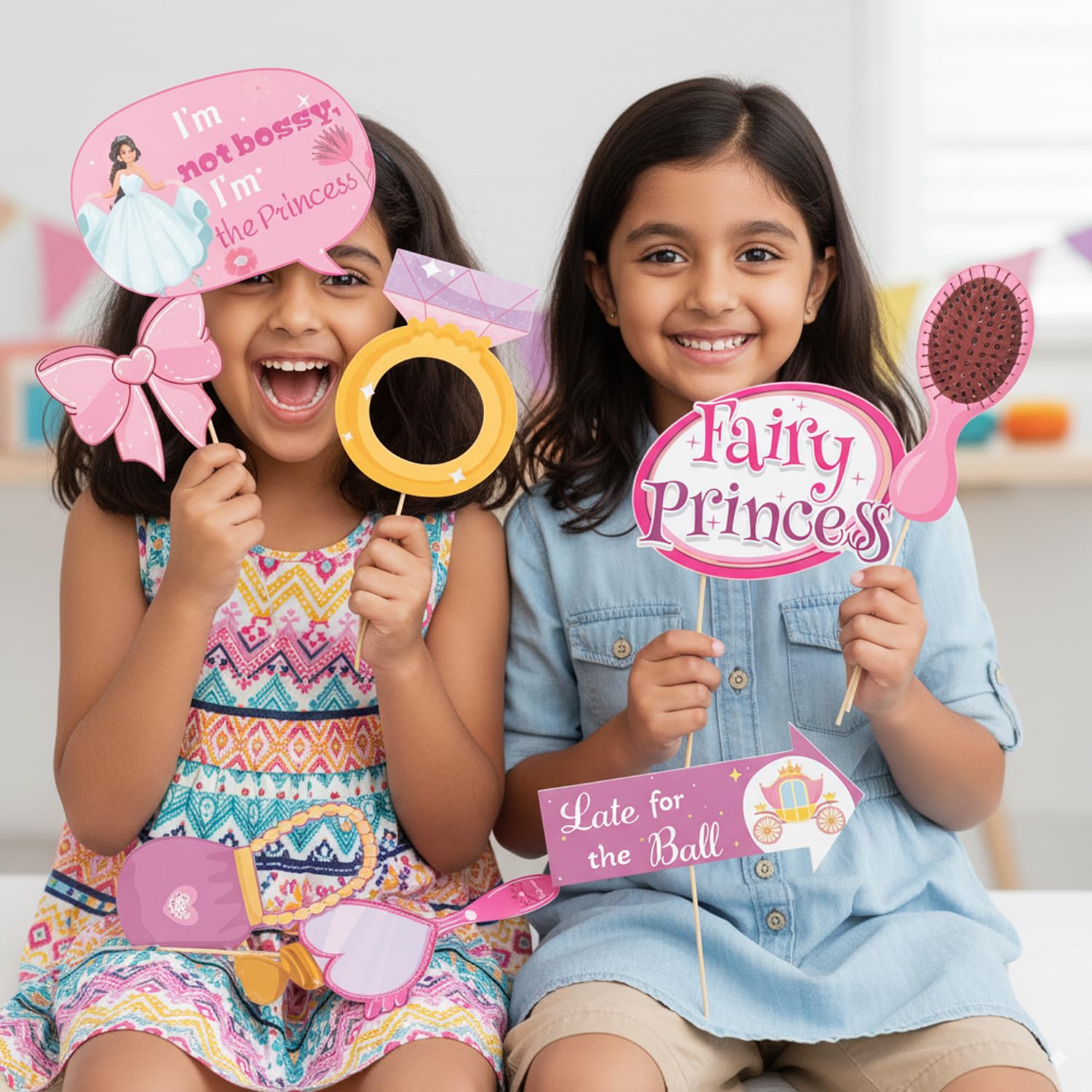 Party Propz Princess Theme Birthday Decoration Items- 17 Pcs, Princess Decoration Set Combo, Birthday Props for Kids, Princesses Party Supplies for Girls,Photobooth Props Fun 4