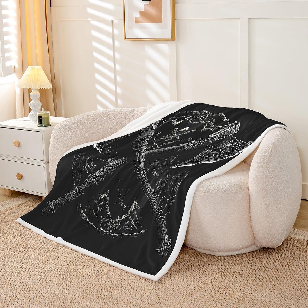Erosebridal Viking Norse Fleece Blanket Twin 60x80 Gothic Battle Axe Sherpa Blanket for Kids Teens Adults Nordic Style Fuzzy Plush Throw Ethnic Mysterious Decor