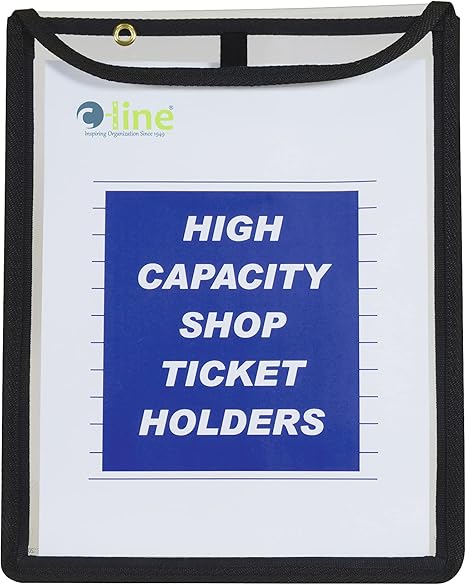 C-Line High Capacity Stitched Shop Ticket Holders, Gusseted with Flap Closure, 9 x 12 x 1, Black