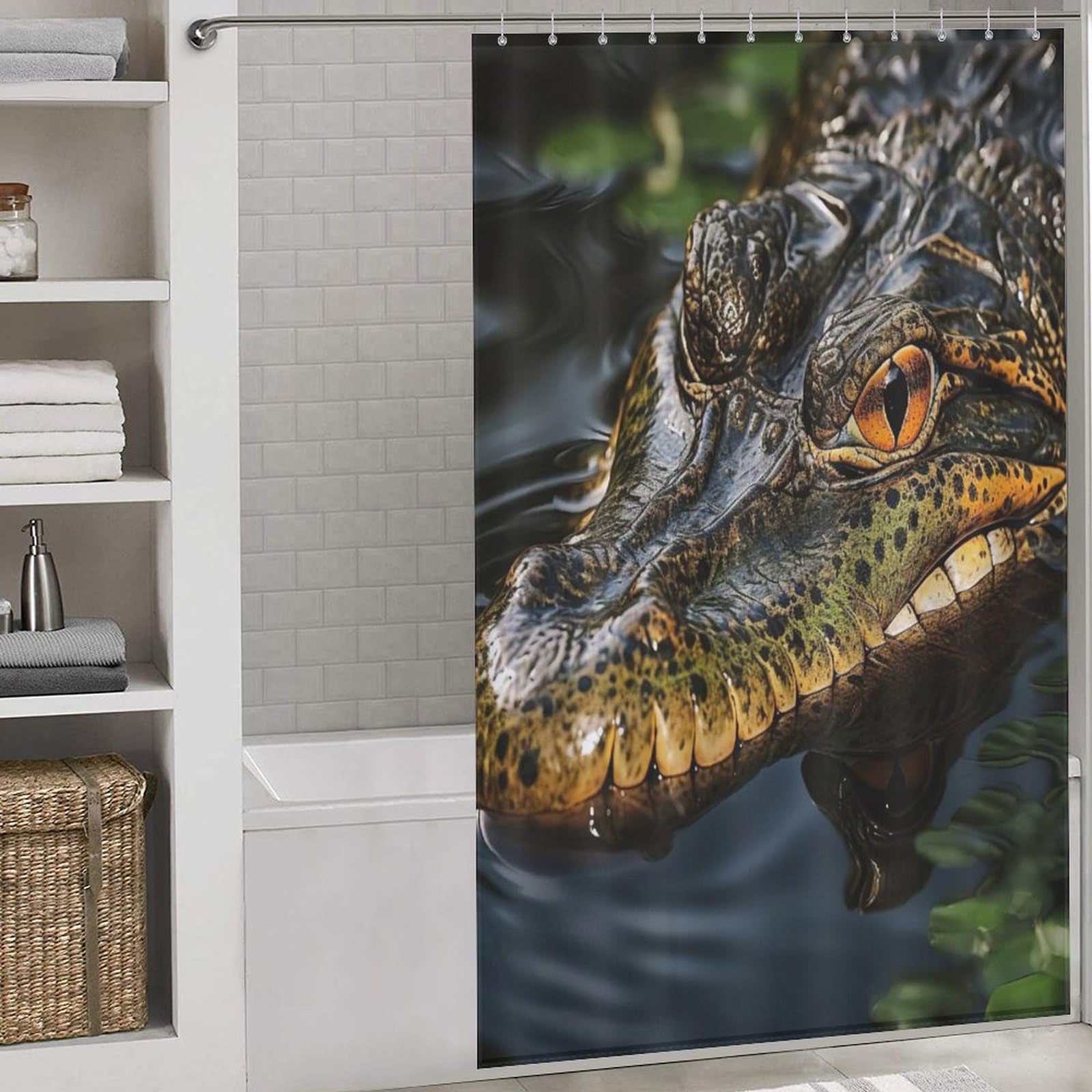 Rideau de douche crocodile en polyester pour baignoire, le style ludique pour votre salle de bain