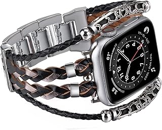 Wingoden Boho Weaving Leather Bands Compatible With Apple Watch Band Bracelets 38mm 40mm 41mm for Women - Posh Leather Bracelet Multilayer Wrap Apple Watch Strap for iWatch Band Series Ultra SE 8 7 6 5 4 3 2 1, Black