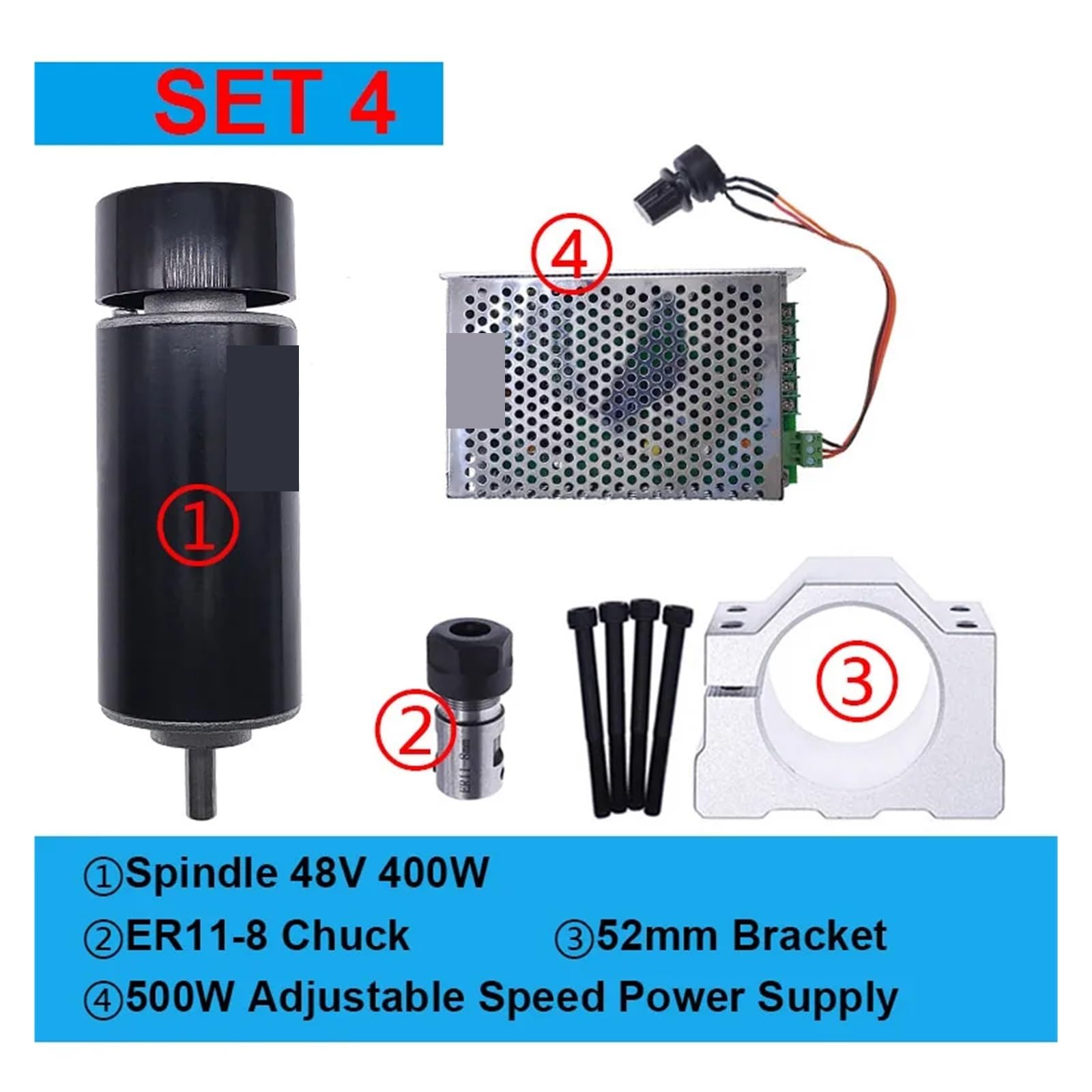 Juego De Husillo De 400W Y 48V CC, Fuente De Alimentación con Regulador De Velocidad Ajustable De 0 A 60V, Ambos For Máquina De Grabado Precisión Eficiente(48V 400W 4)