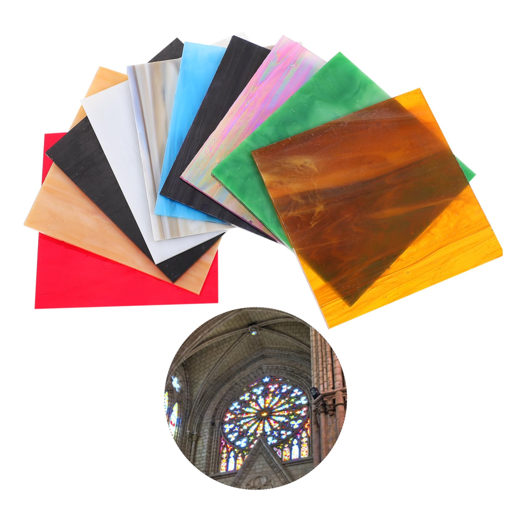 SHINEOFI 10 Uds Hojas Hoja De Mica De Vidrio Coloreado Catedral De Vidrio De Mosaico Manchado De Mosaico De Manchado De Artesanías De Hojas De Mezcla Cristalería
