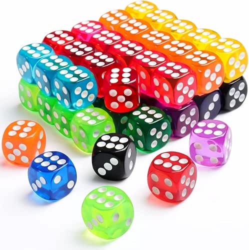 50 Pieces Dice Set, 14mm Bulk 6 Sided Colored Dices