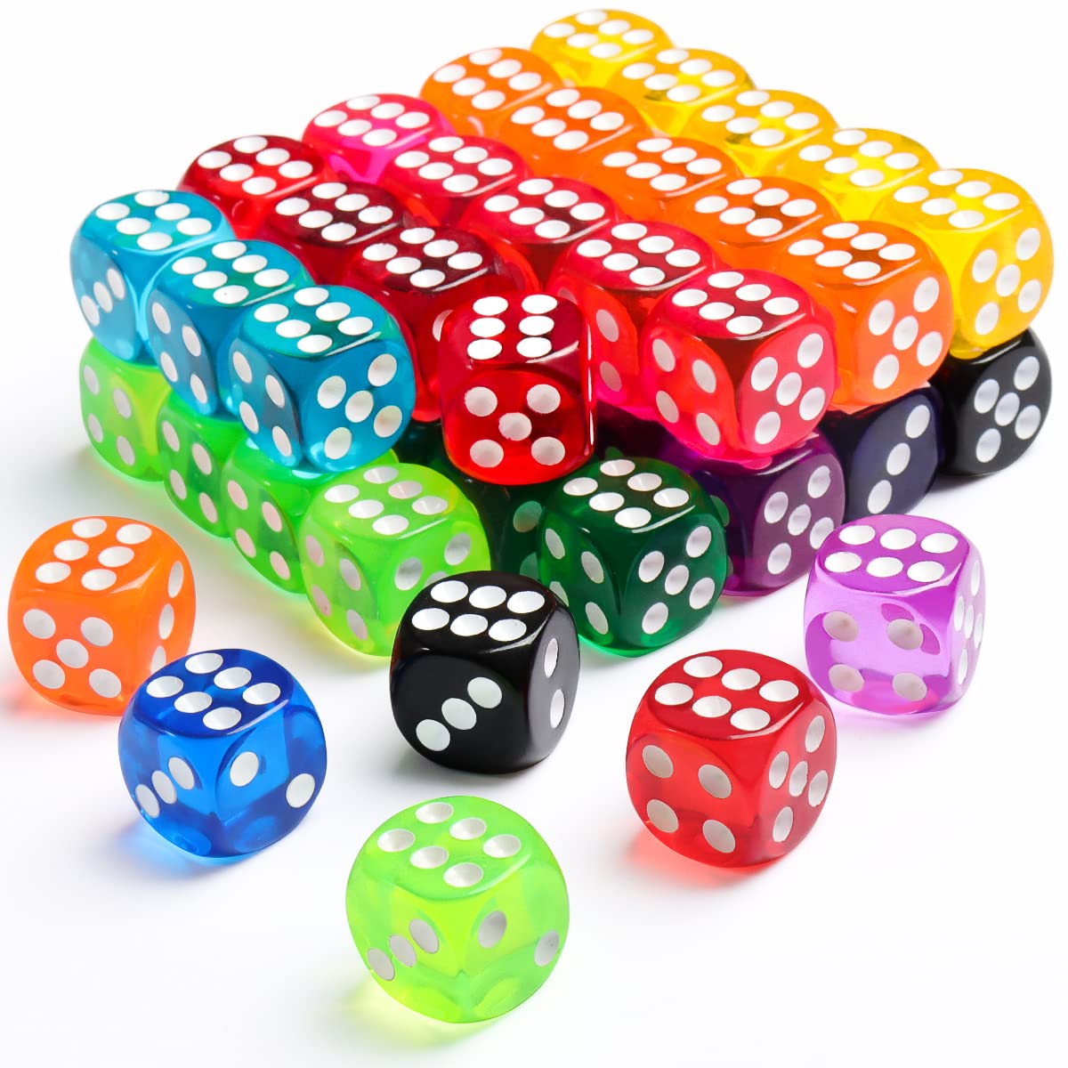 50 Pieces Dice Set, 14mm Bulk 6 Sided Colored Dices for Board Games, Math