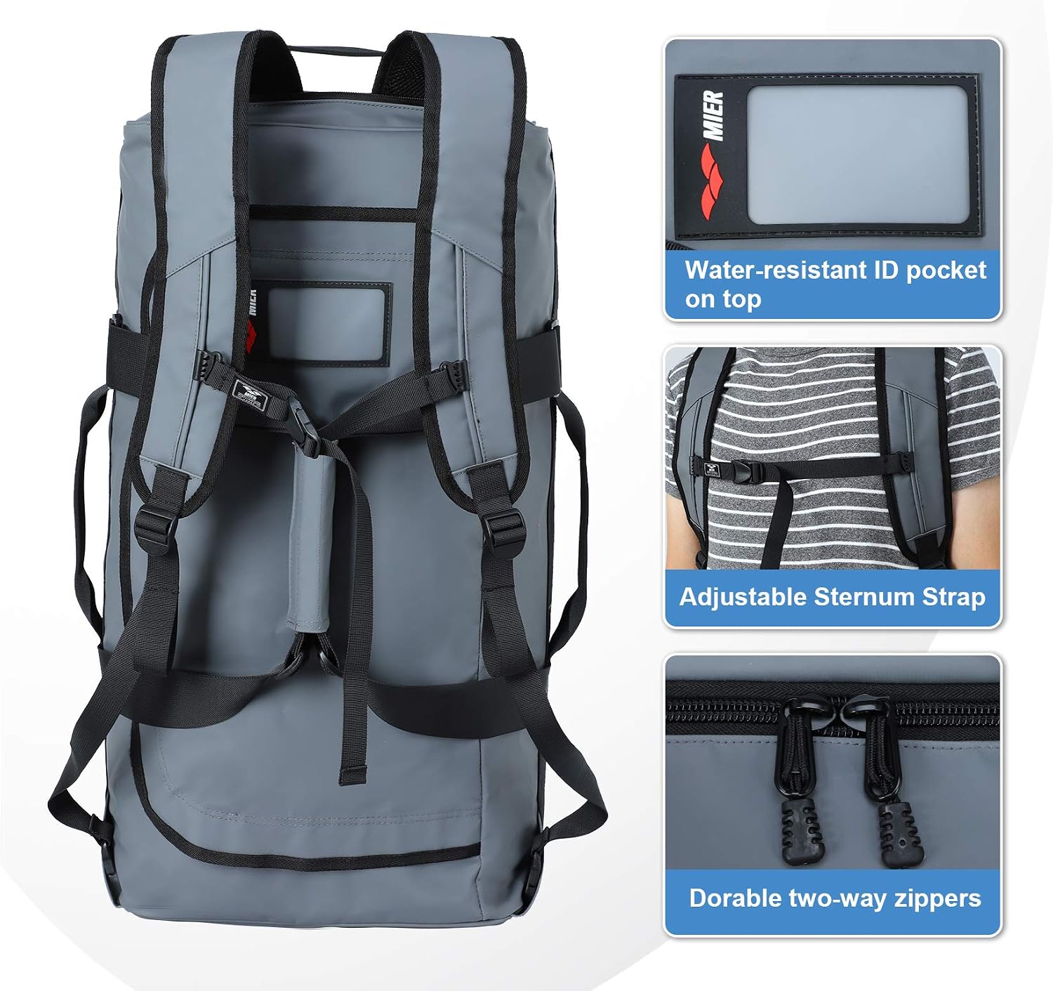 MIER 40L/60L/90L Water Resistant Backpack Duffel, Heavy Duty Duffle Bags image 5