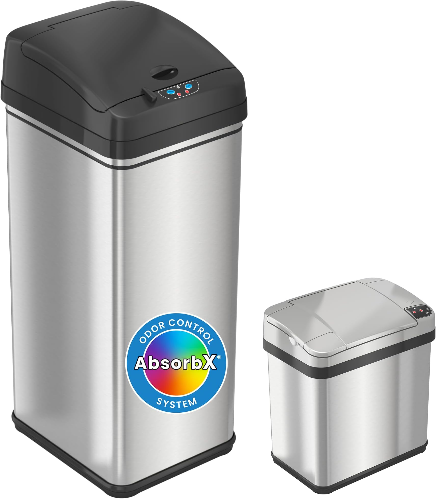 13 Gallon and 2.5 Gal Sensor Kitchen Trash Can with Lid and Bathroom Trashcan Combo Set, Stainless Steel Garbage Recycling Bins with Odor Filter for Home Office Garage Bedroom Living Room