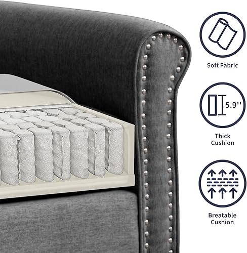 Miniatura 6 de Juego de 2 piezas de sofá y sofá biplaza para sala de estar, moderno juego de muebles de sofá seccional de lino con formas de calabaza, patas de