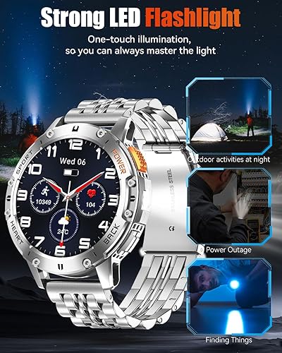 Vista 4 de Relojes inteligentes para hombres con llamada Bluetooth, reloj inteligente AMOLED impermeable de 1.43 pulgadas con linterna, 111 modos deportivos, 2