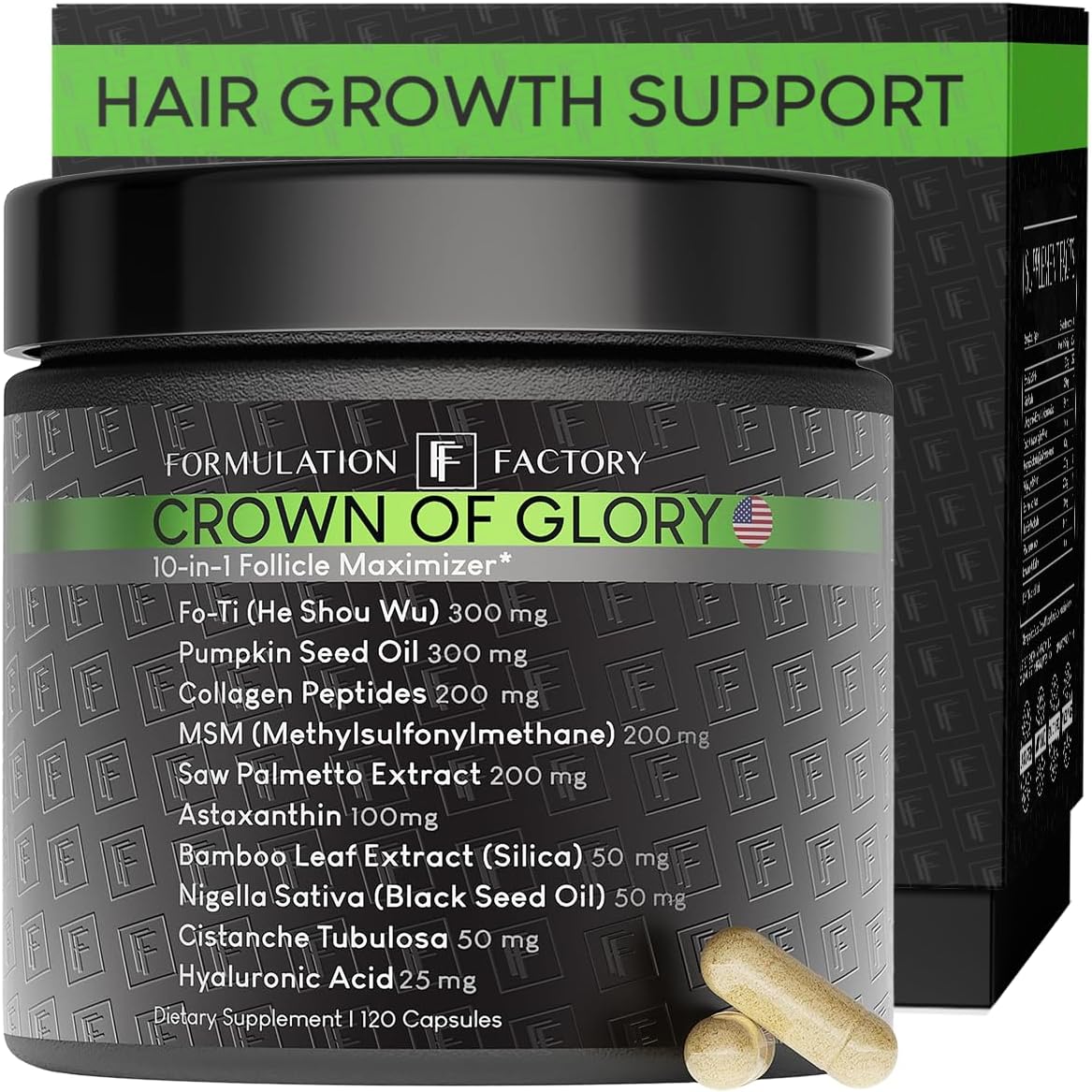 Formulation Factory Crown of Glory 10-in-1 Hair Growth Products – DHT Blocker for Men & Women with Pumpkin Seed Oil – Hair Vitamins for Faster Growth & Thickness – 120 Capsules, 2 Month Supply