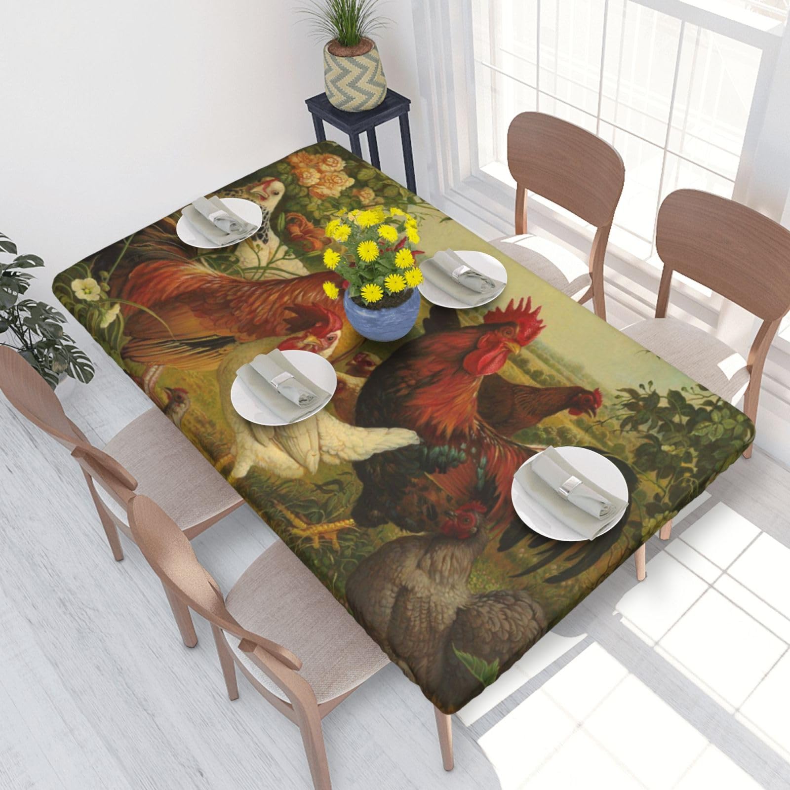 BNVSADC Chickens and Farm Printed 4FT Tablecloth 122x76 CM Polyester Kitchen Water Resistant Table Cloth Dining Table Decoration Table Covers