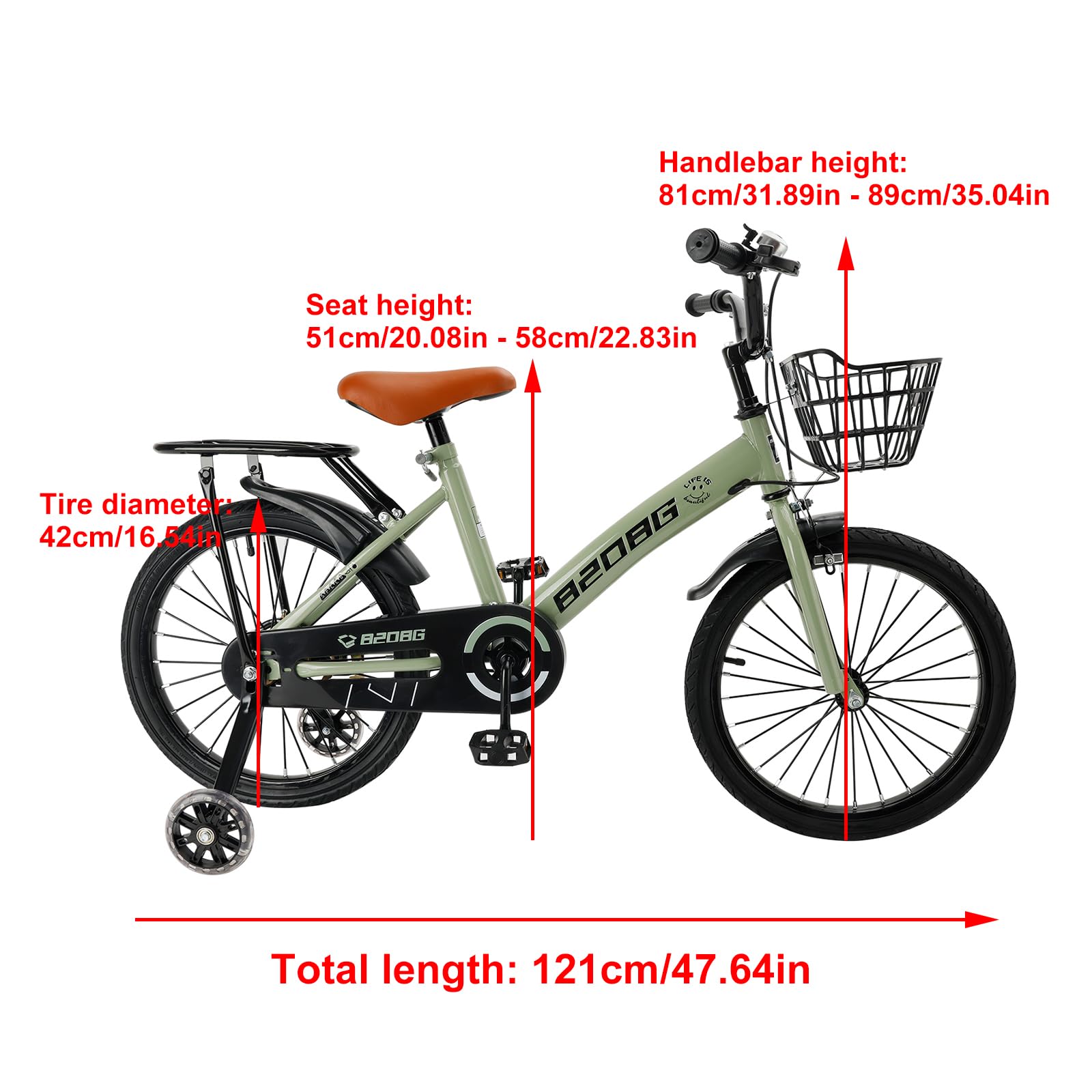 18 Zoll Kinderfahrrad, Hochwertiger Kohlenstoffstahlrahmen, Verstellbarer Sitz & Lenker, Doppelbremsen, Integrierte Naben, Abnehmbarer Korb, Stützräder, Komfortabler Sattel, Jungen/Mädchen Fahrrad