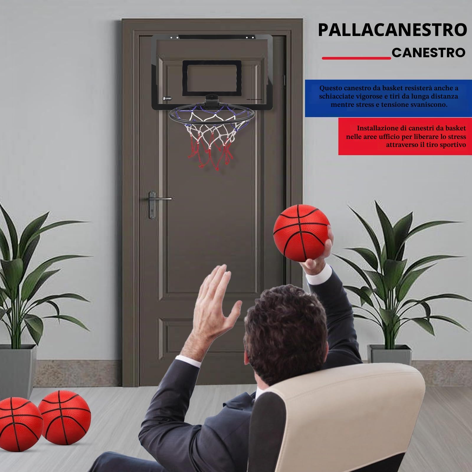 Mini Canestro Basket da Camera Interno Mini Canestro Professionale da Basket Kit Mini Hoop Agganciabileper Porta Casa Muro, Basketball Giocattoli Sport Giochi Regalo Ragazzi Ragazze