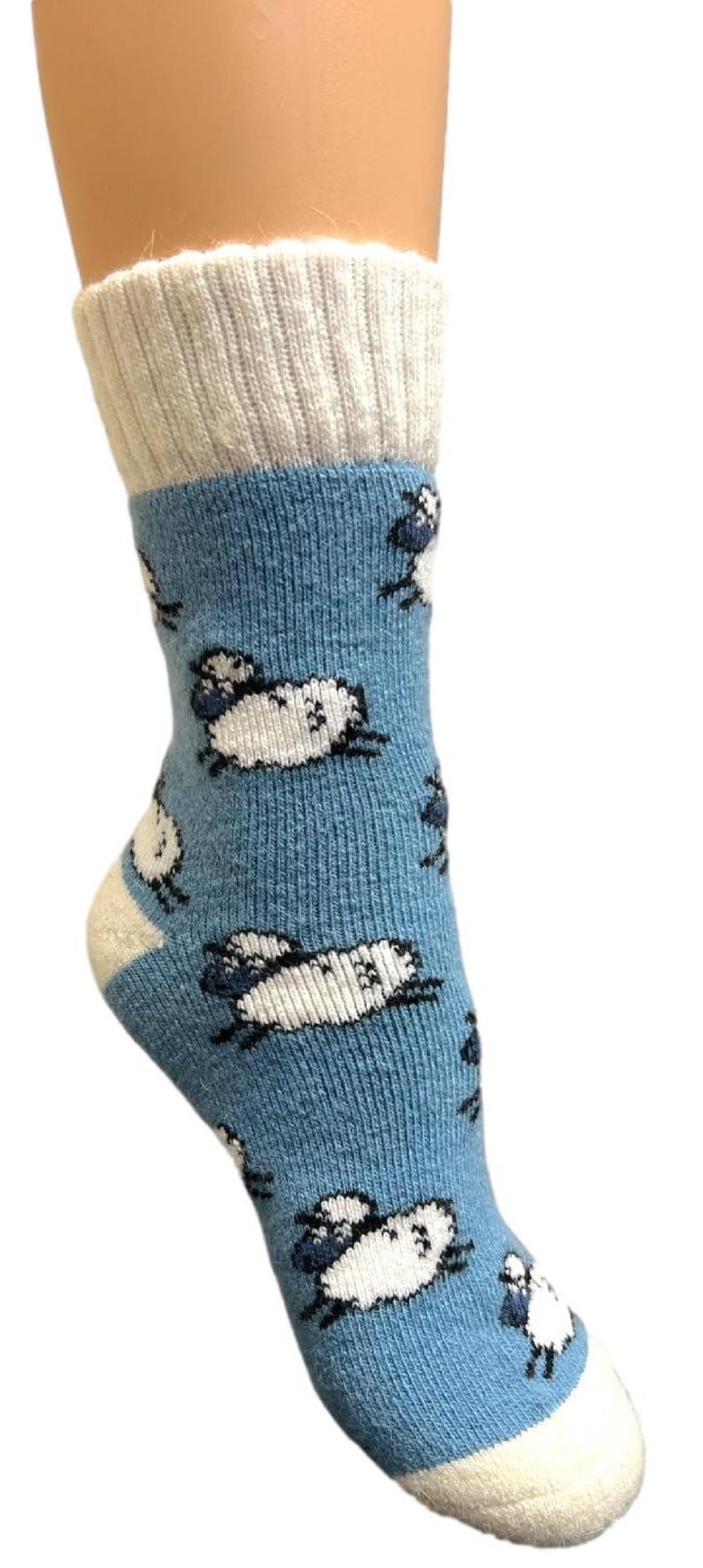 Jess & Lou Women's Cornflower Sheep Ribbed Socks Cosy Warm Fluffy Soft Wool Blend Colourful Pattern Loungewear Cute Design (Uk, Alpha, One Size, Regular, Regular, )