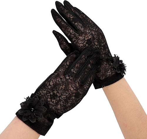 Miniatura 4 de Guantes de ciclismo de malla transpirable de verano para mujer, guantes elegantes de encaje para pantalla táctil, protección solar anti-UV, guantes