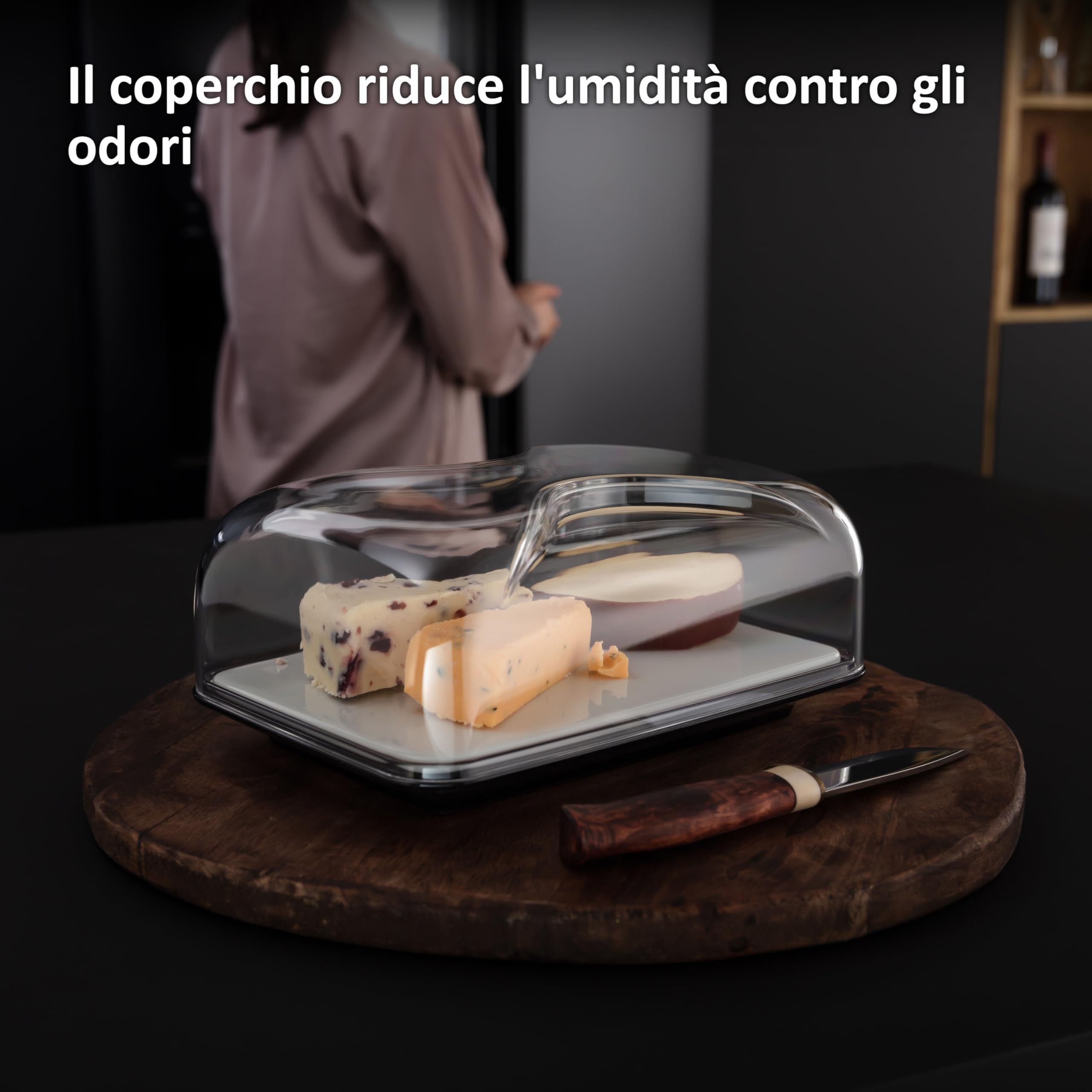 Haier HAGCB40 Cheese Box, con Vassoio, Tagliere in Porcellana e Coperchio, Rettangolare, Elegante, 25,5x18x11,5 cm, Haier by Guzzini