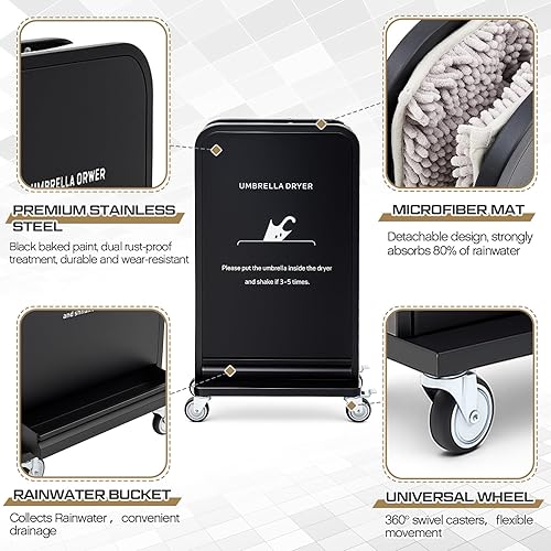 Miniatura 7 de Nuanchu Secador de paraguas húmedo comercial y removedor de agua de lluvia, 34 x 19 x 10 pulgadas, soportes para paraguas, acabado inoxidable W, 4