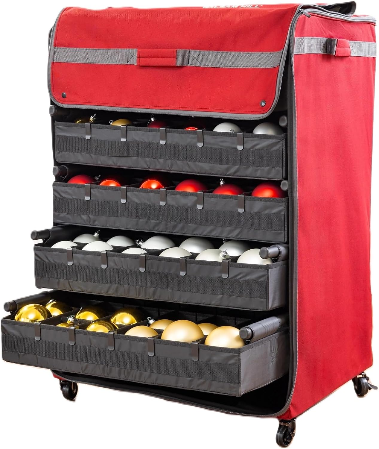 Balsam Hill Deluxe Rolling Ornament Chest - 150pc Christmas Decoration Storage with Dividers & Trays