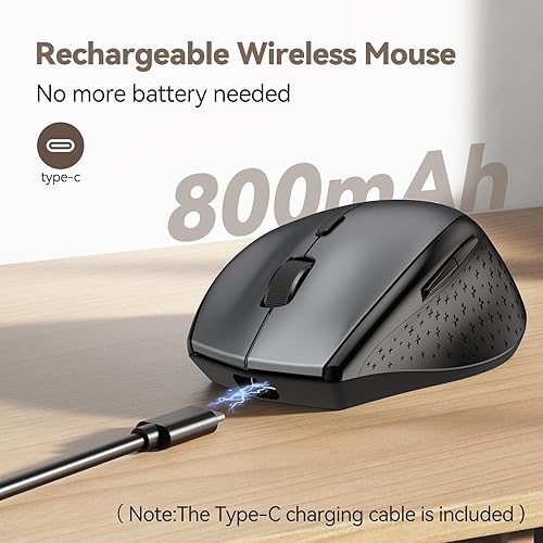 Miniatura 3 de TECKNET Ratón inalámbrico Jiggler, mouse recargable USB-C, mouse silencioso con adaptador USB-C, mouse ergonómico de 6400 DPI, motor de mouse